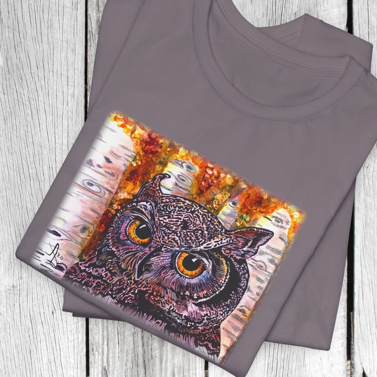 Horned Owl TShirt - Portrait of an Owl from Mama Mosaic Artworks - Unisex Crew
