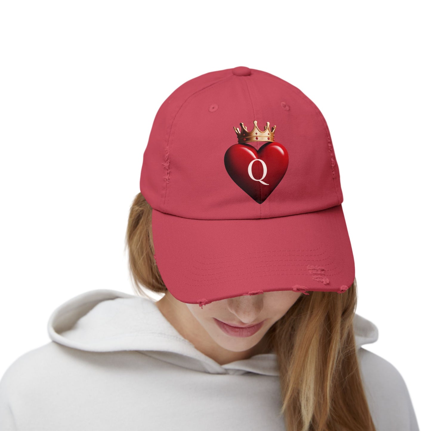 Queen of Hearts with Crown Distressed Cap - Adjustable