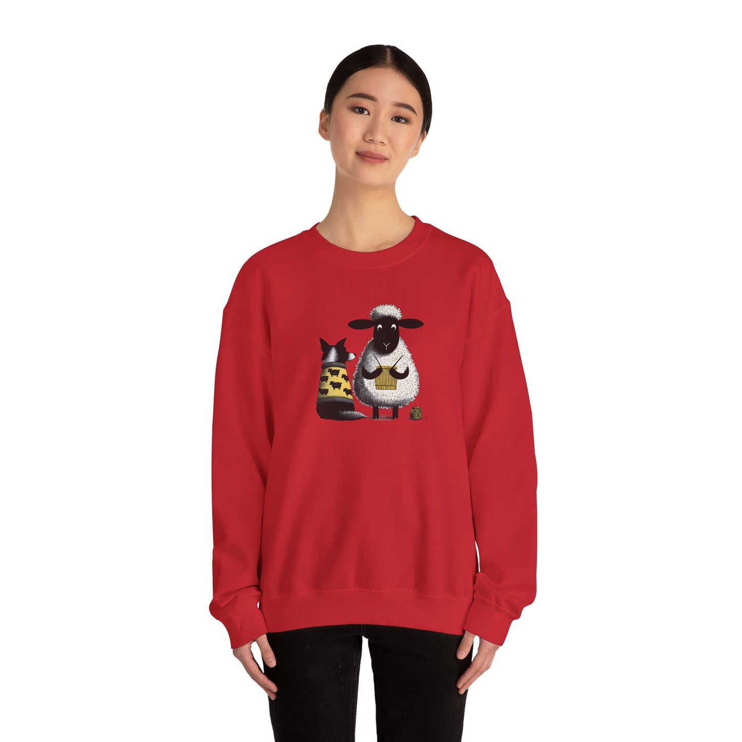 Bordie Collie and Sheep Sweatshirt: Sheep Knitting Crewneck Sweater