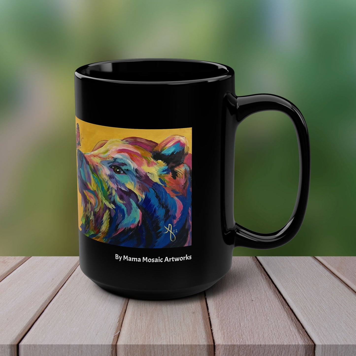 Bear Mug - Original Art, Bear and Butterfly from Mama Mosaic Artworks