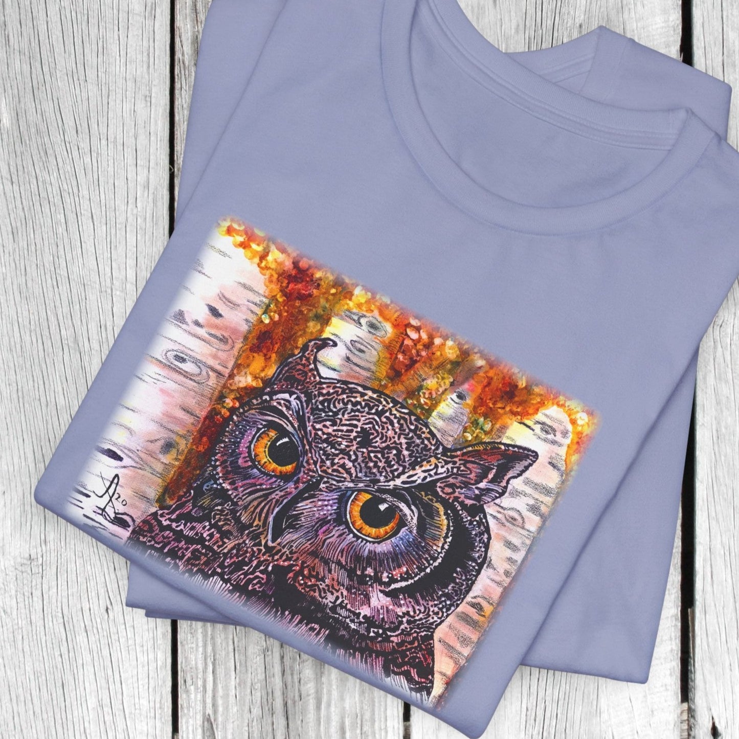 Horned Owl TShirt - Portrait of an Owl from Mama Mosaic Artworks - Unisex Crew