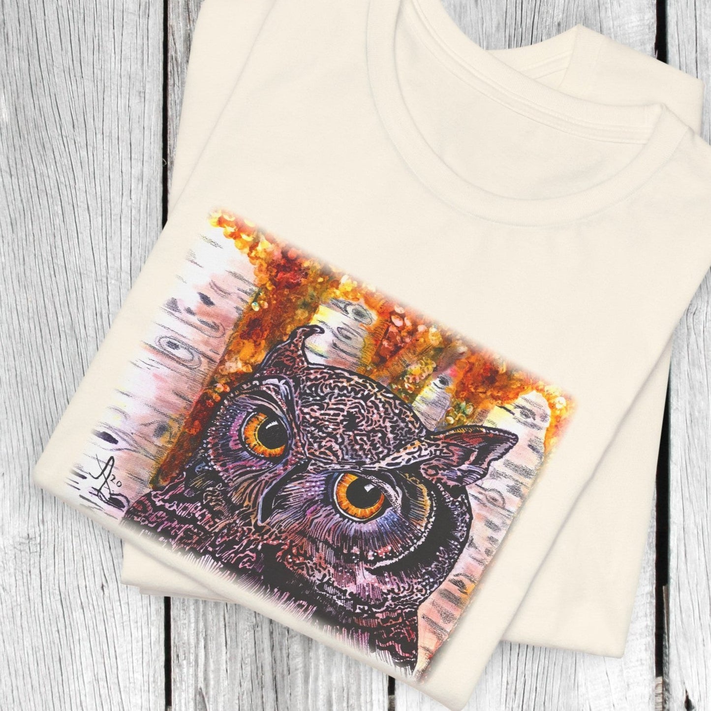 Horned Owl TShirt - Portrait of an Owl from Mama Mosaic Artworks - Unisex Crew