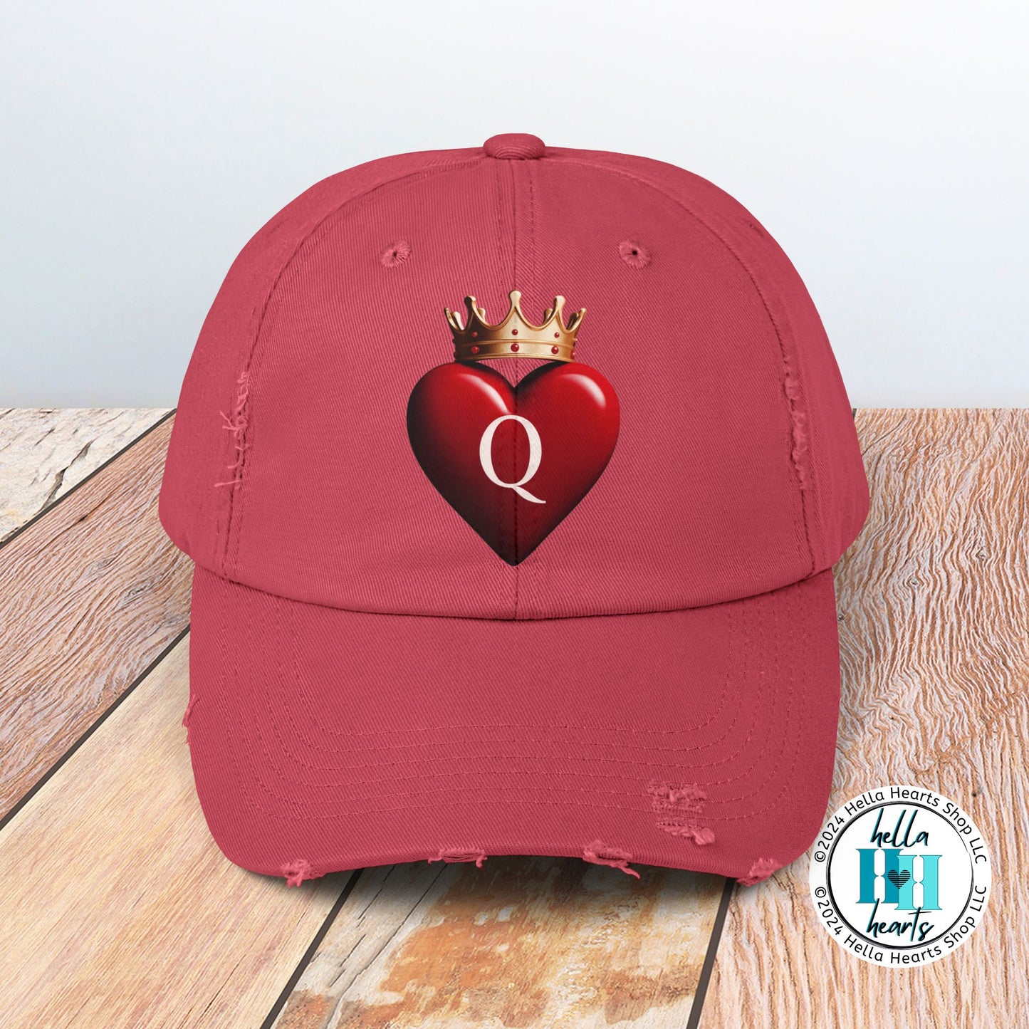 Queen of Hearts with Crown Distressed Cap - Adjustable