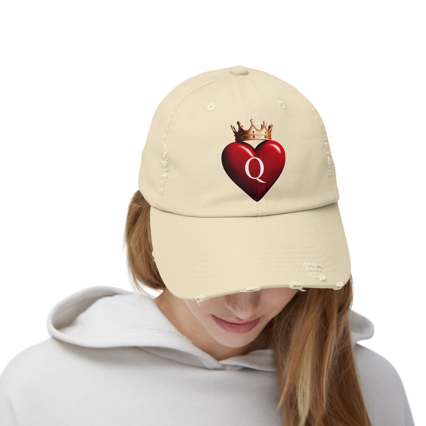 Queen of Hearts with Crown Distressed Cap - Adjustable
