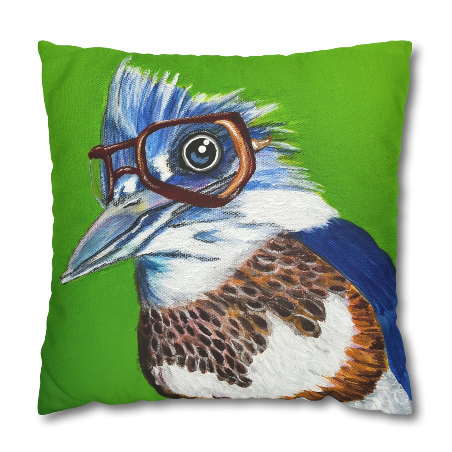 Kingfisher Throw Pillow Cover - Faux Suede - 3 Sizes - Read More Optical Kingfisher from Mama Mosaic Artworks