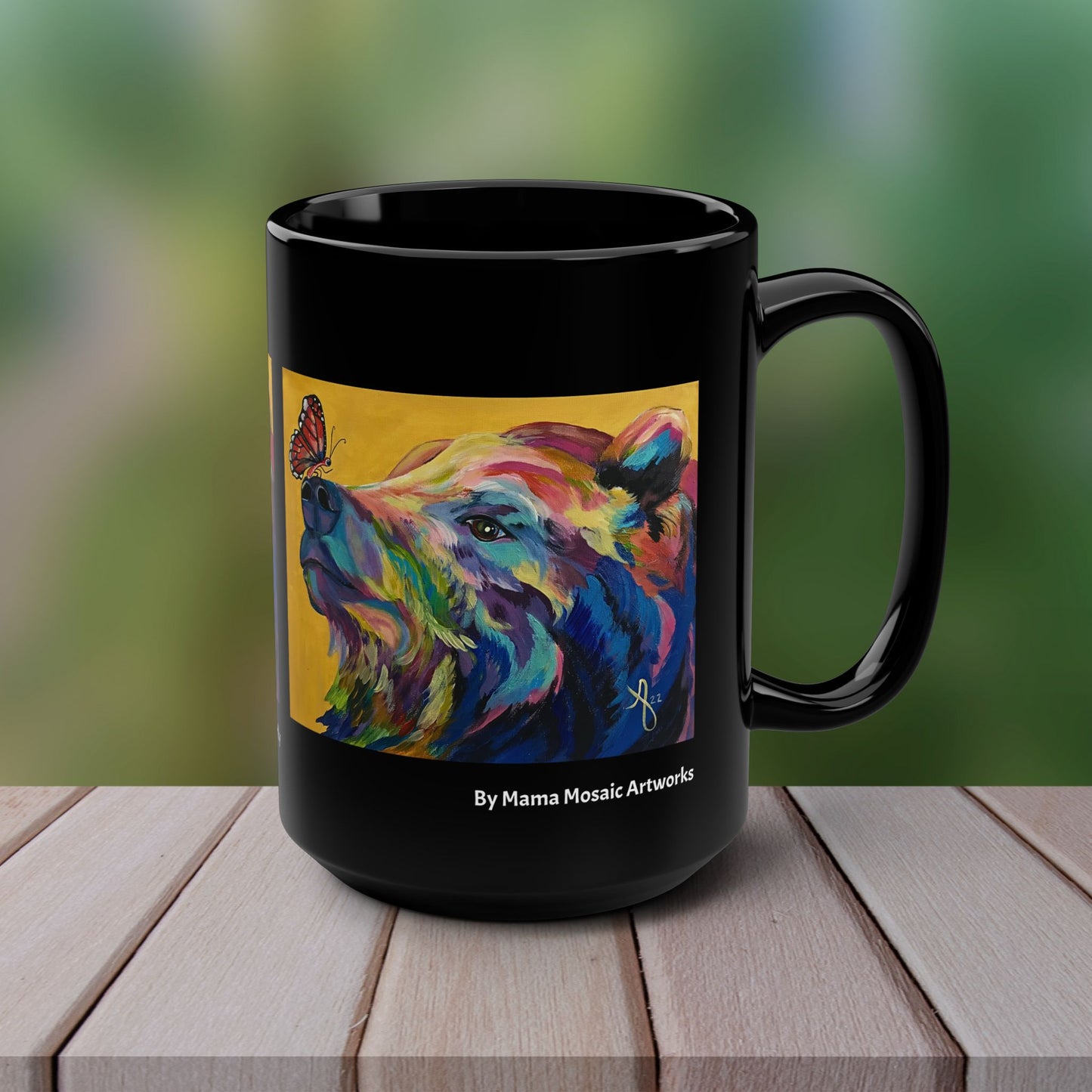 Bear Mug - Original Art, Bear and Butterfly from Mama Mosaic Artworks