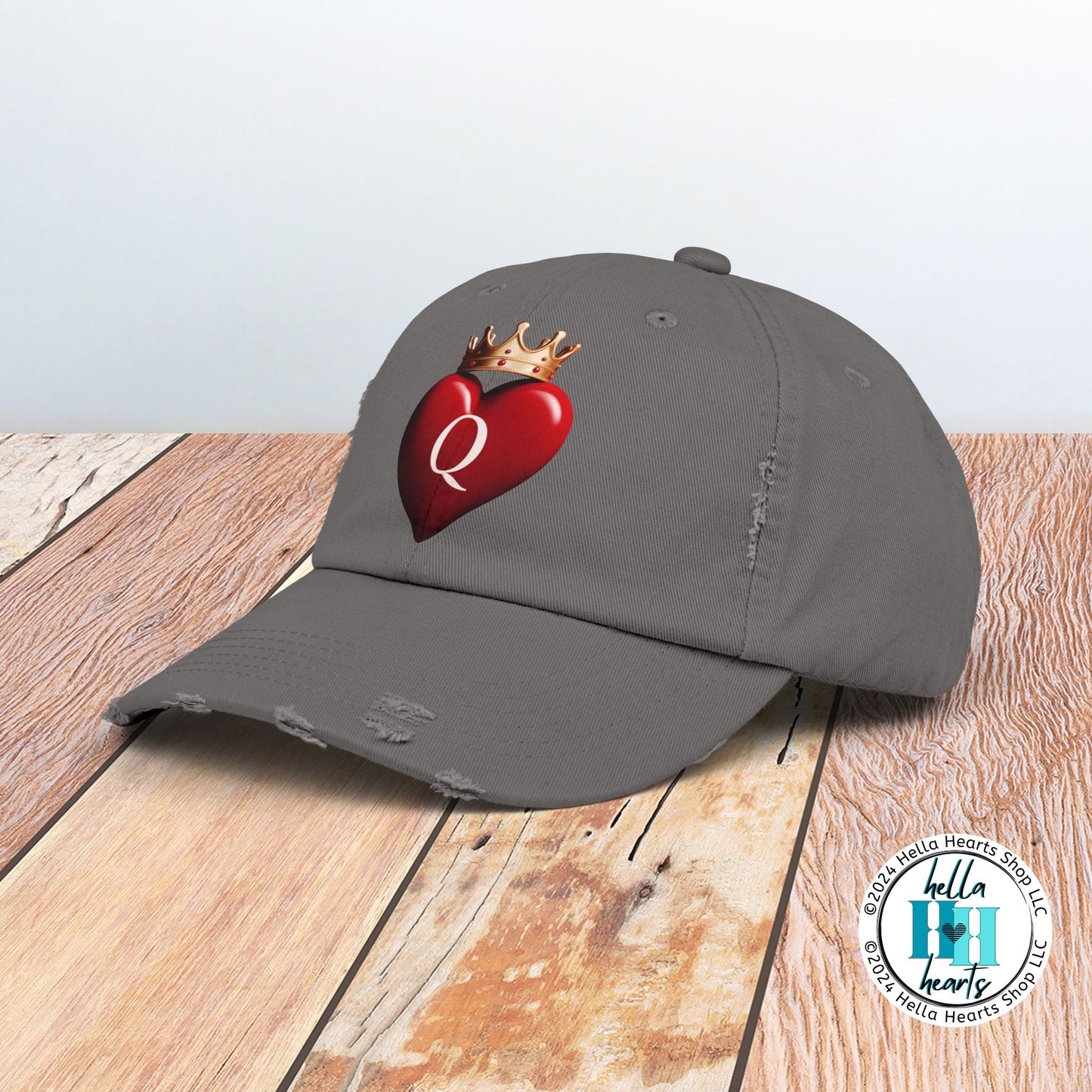 Queen of Hearts with Crown Distressed Cap - Adjustable