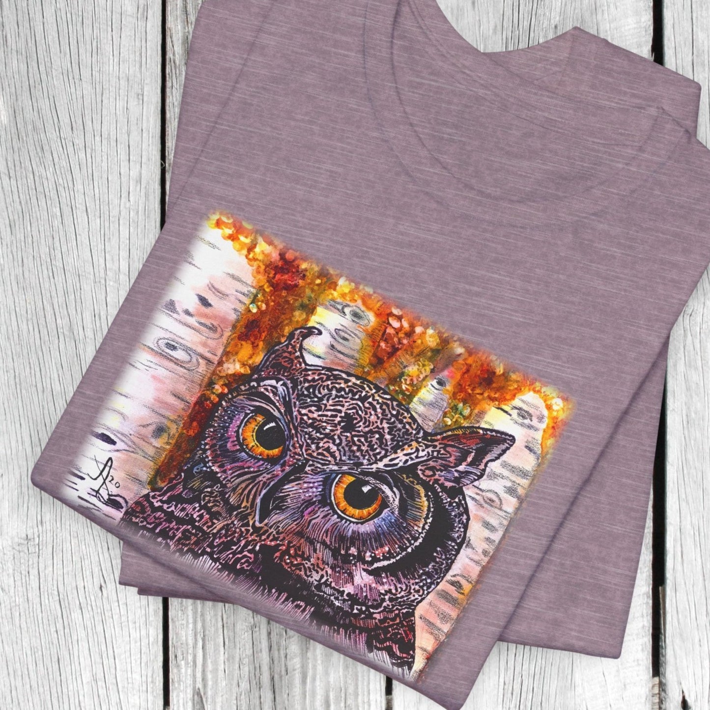 Horned Owl TShirt - Portrait of an Owl from Mama Mosaic Artworks - Unisex Crew