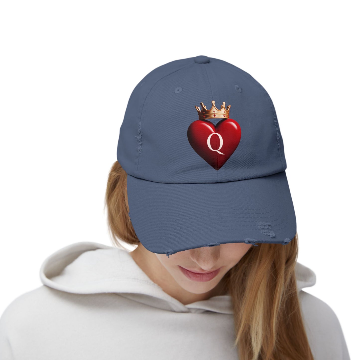 Queen of Hearts with Crown Distressed Cap - Adjustable