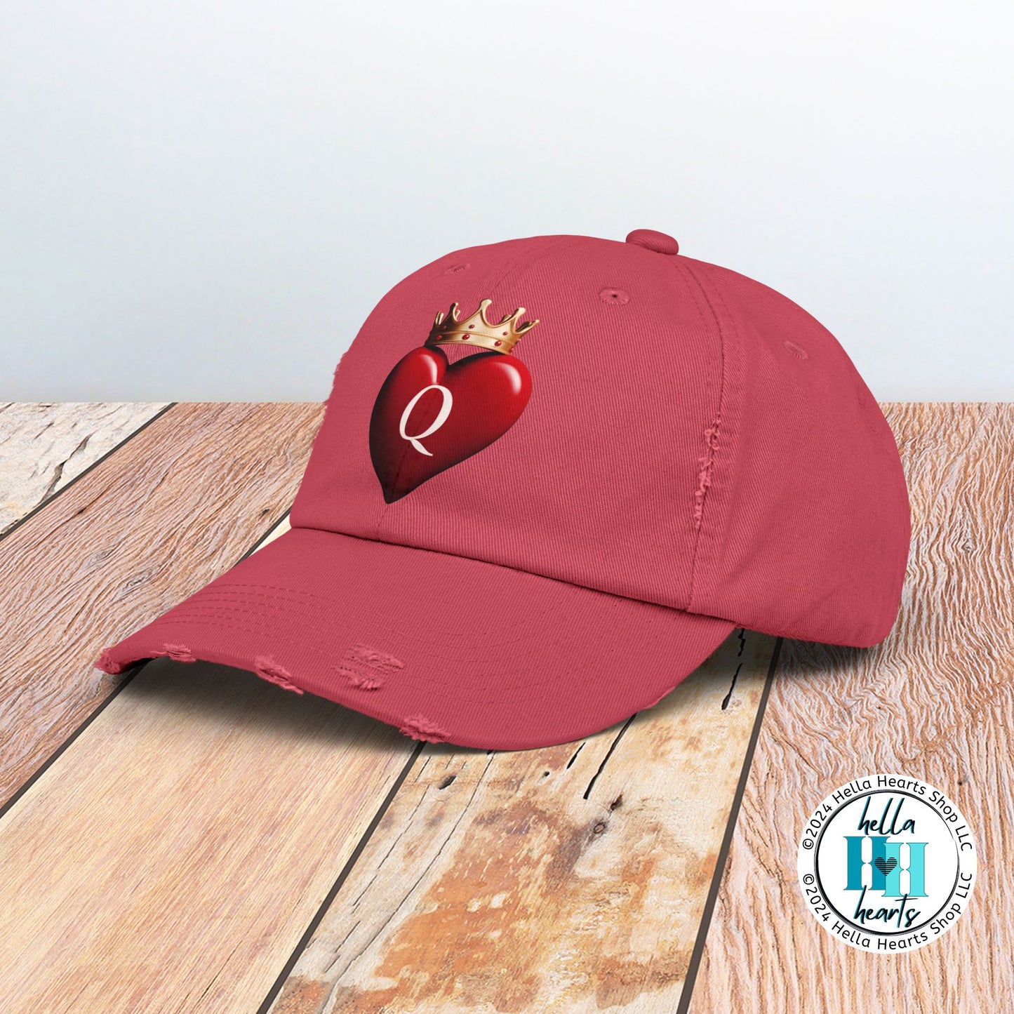 Queen of Hearts with Crown Distressed Cap - Adjustable