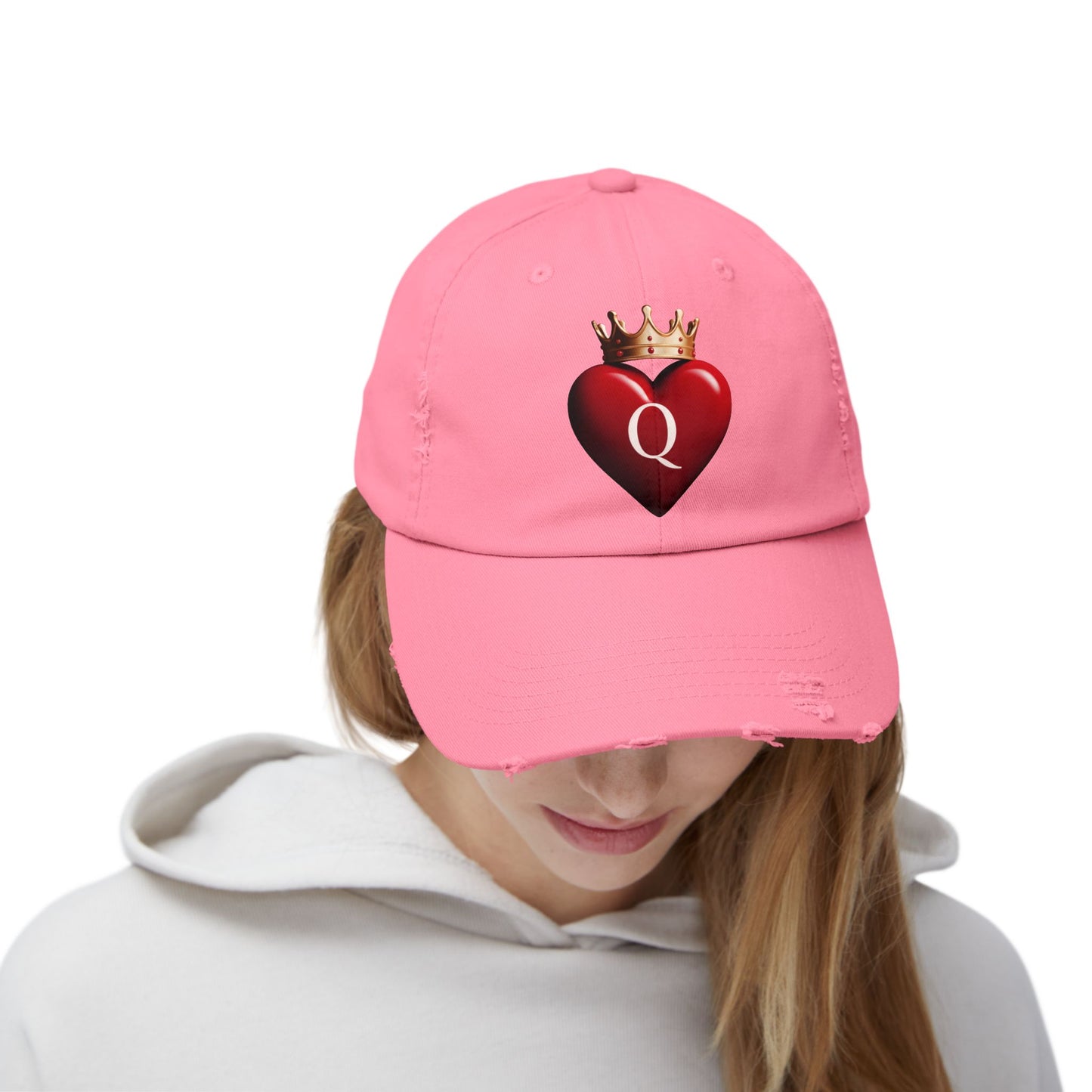 Queen of Hearts with Crown Distressed Cap - Adjustable
