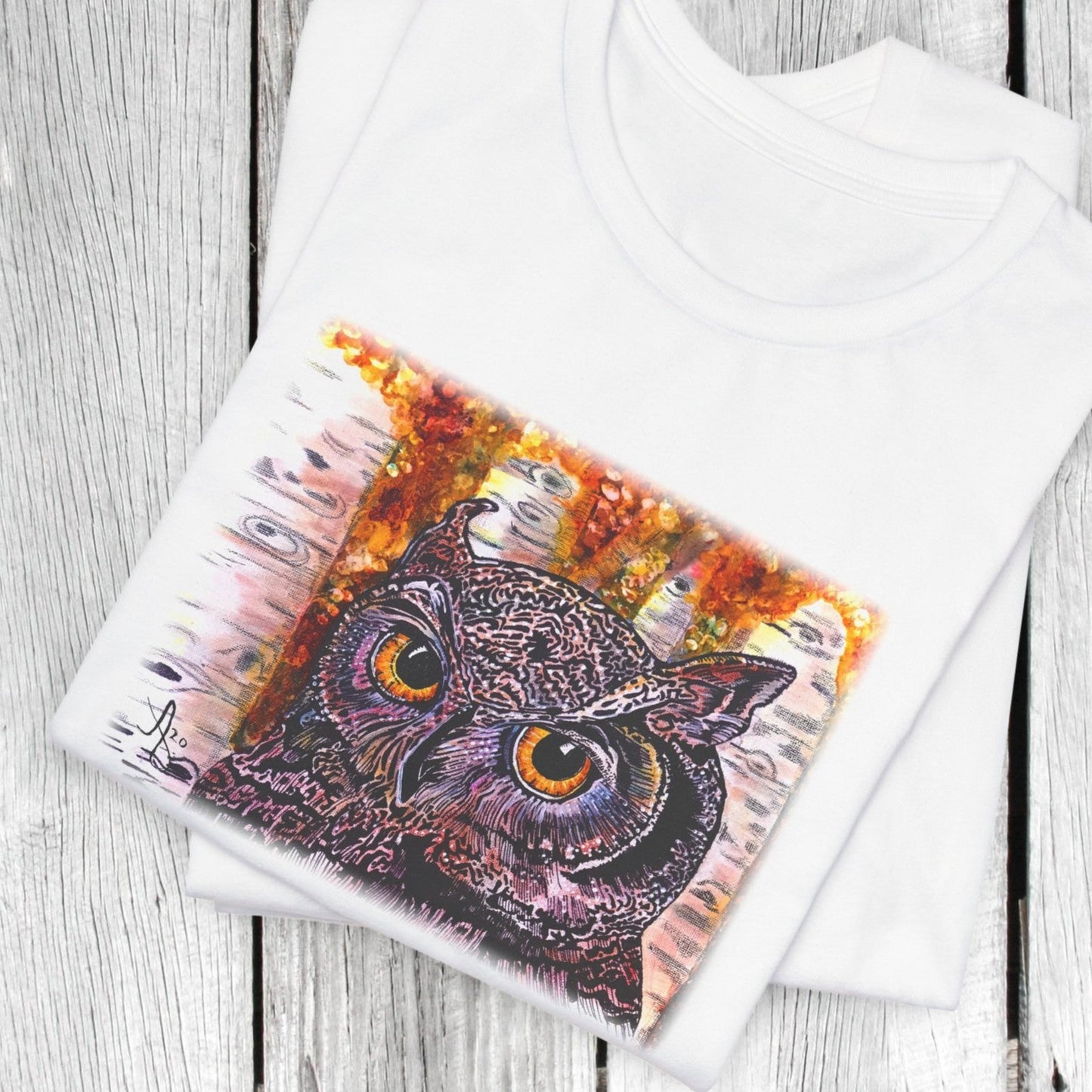 Horned Owl TShirt - Portrait of an Owl from Mama Mosaic Artworks - Unisex Crew