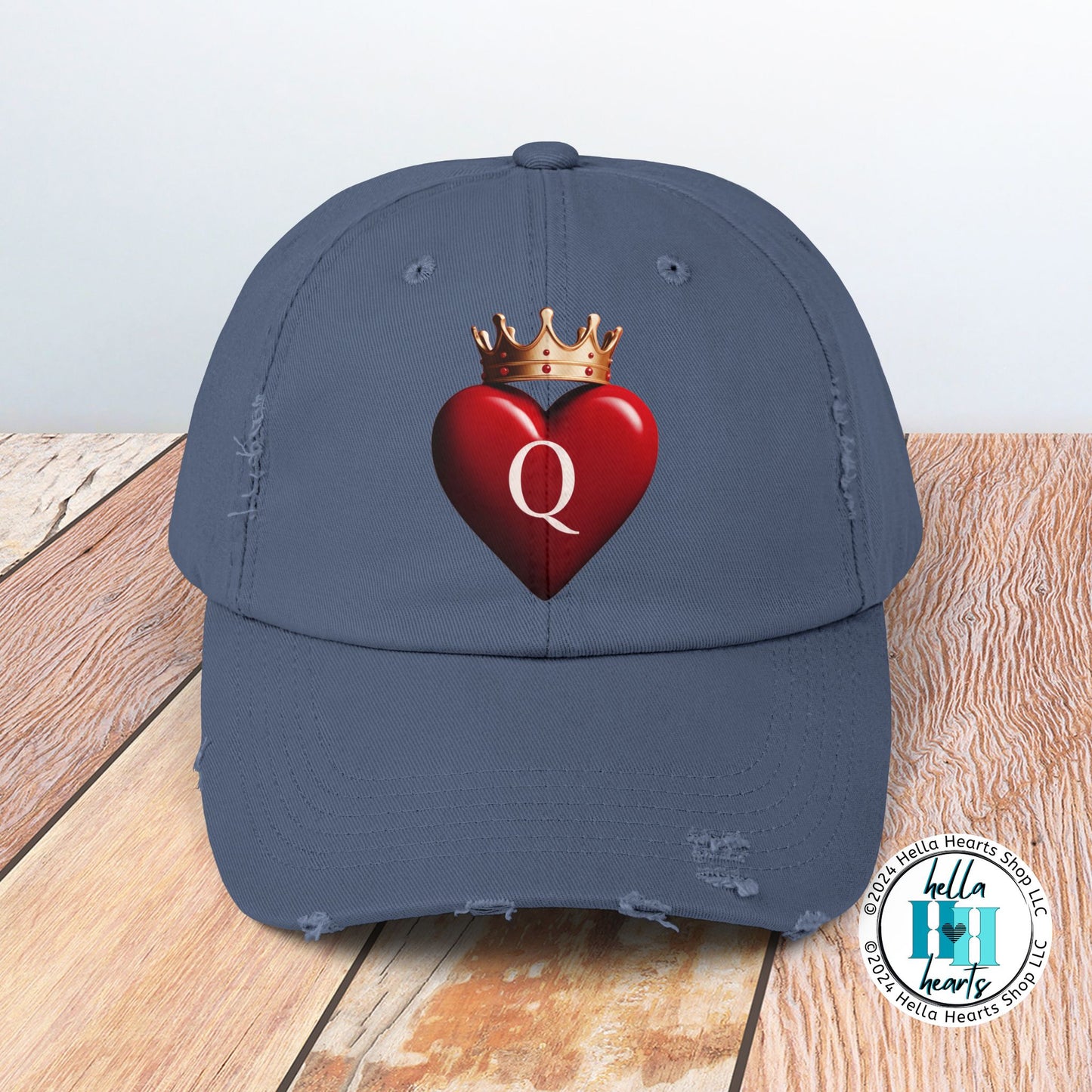 Queen of Hearts with Crown Distressed Cap - Adjustable