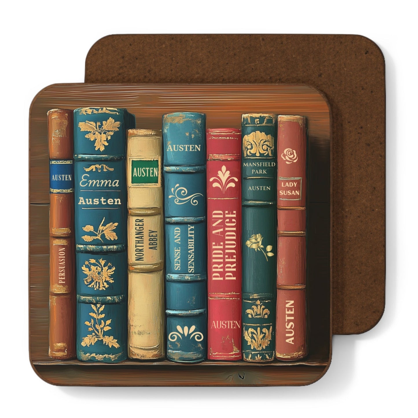 Jane Austen Books Coaster, High-gloss with Hardboard Back