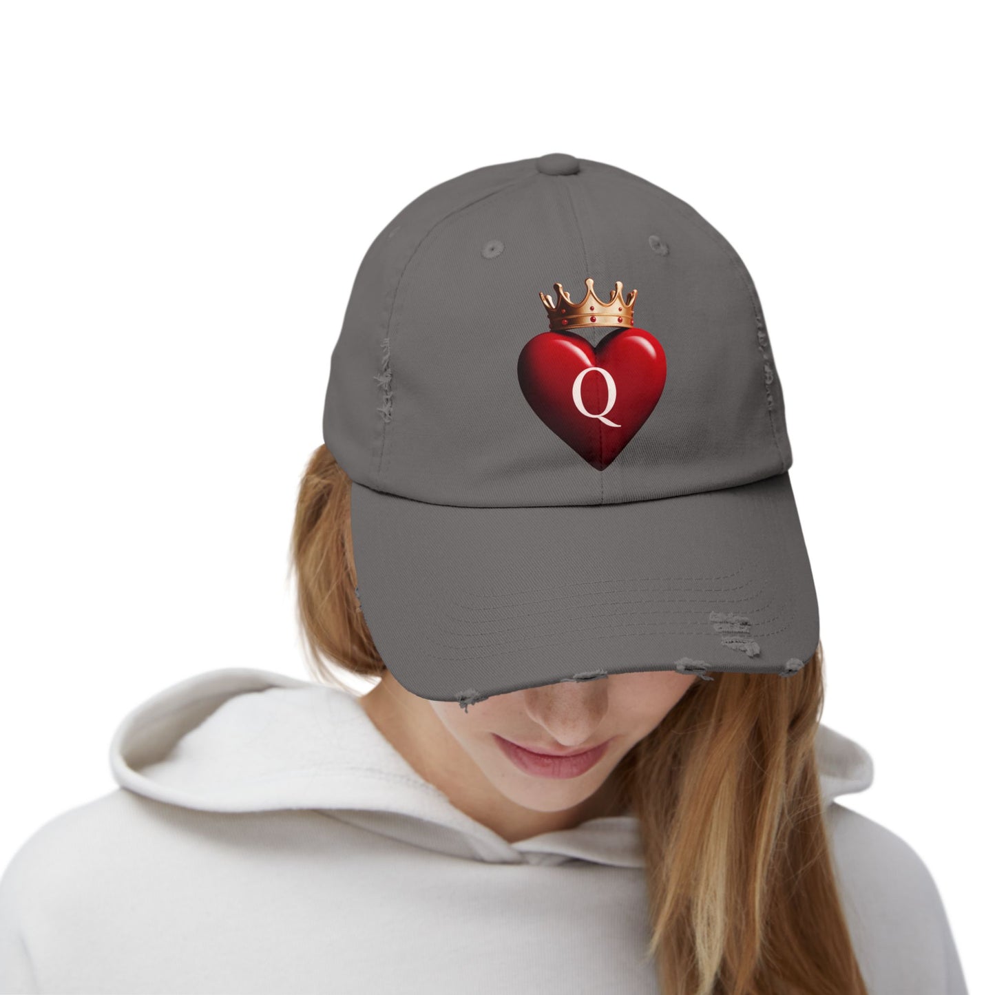 Queen of Hearts with Crown Distressed Cap - Adjustable
