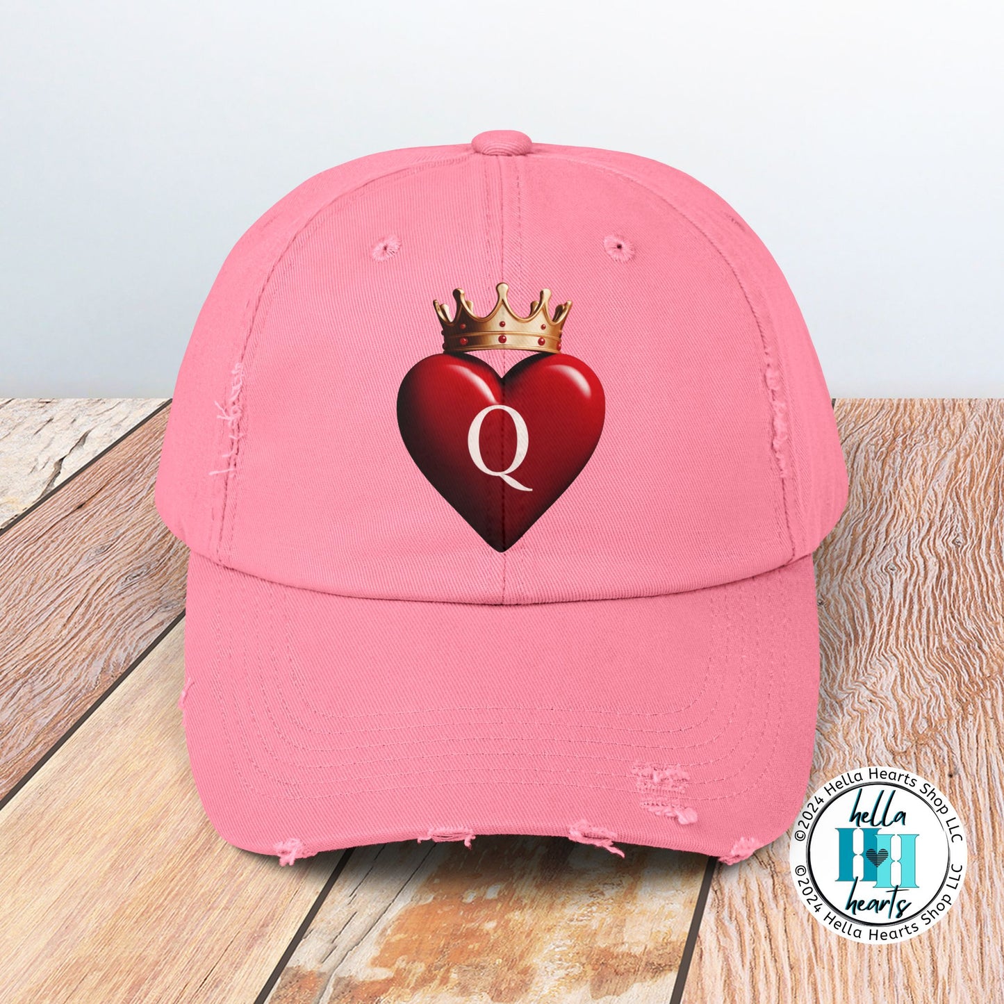 Queen of Hearts with Crown Distressed Cap - Adjustable
