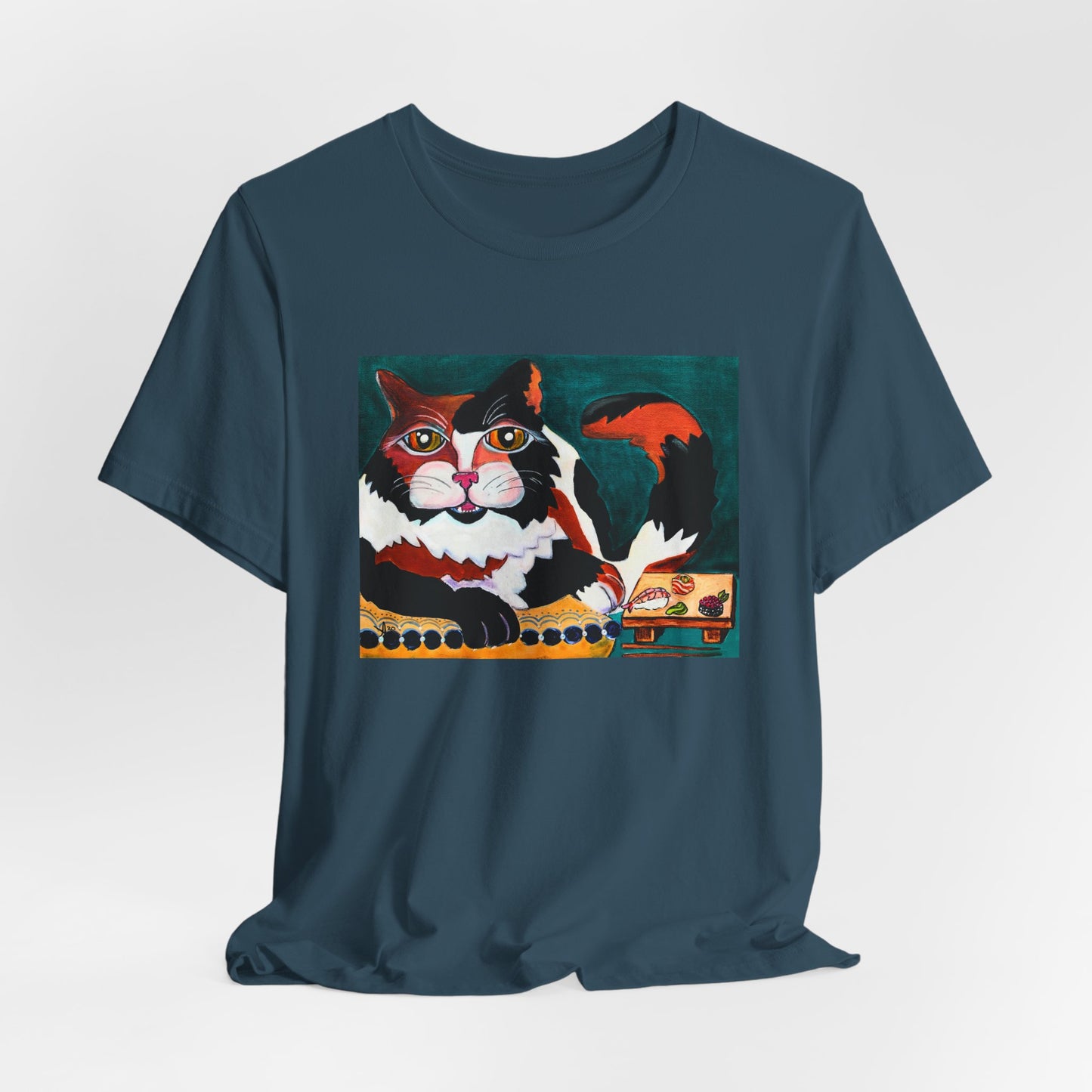 Calico Cat Sushi TShirt - Original Painted Art, Sushi Cat, from Mama Mosaic Artworks