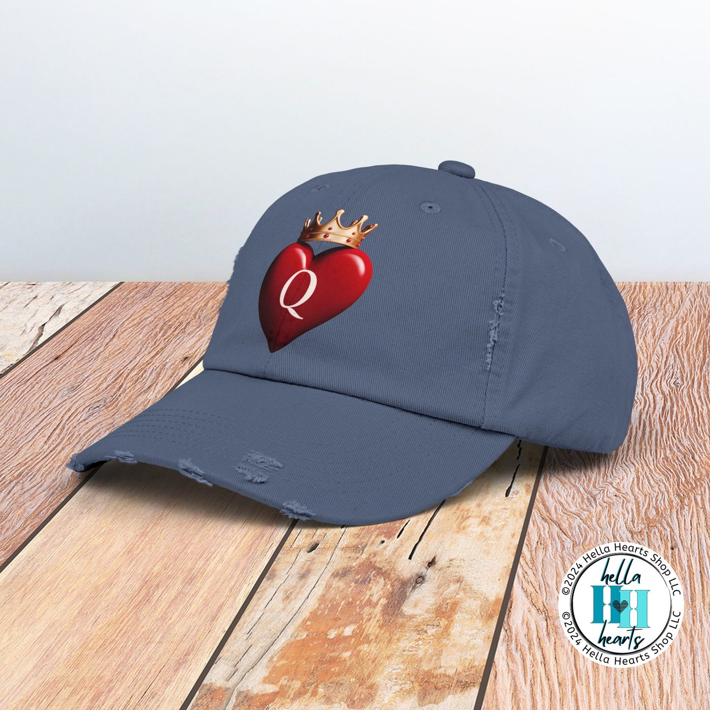 Queen of Hearts with Crown Distressed Cap - Adjustable