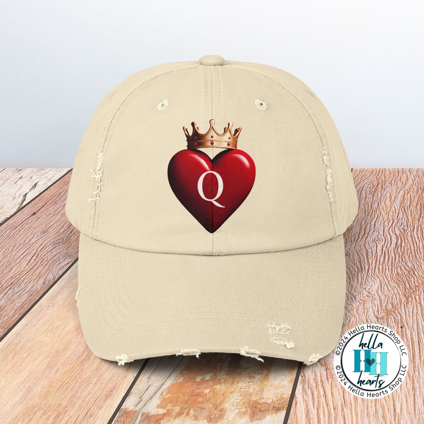 Queen of Hearts with Crown Distressed Cap - Adjustable