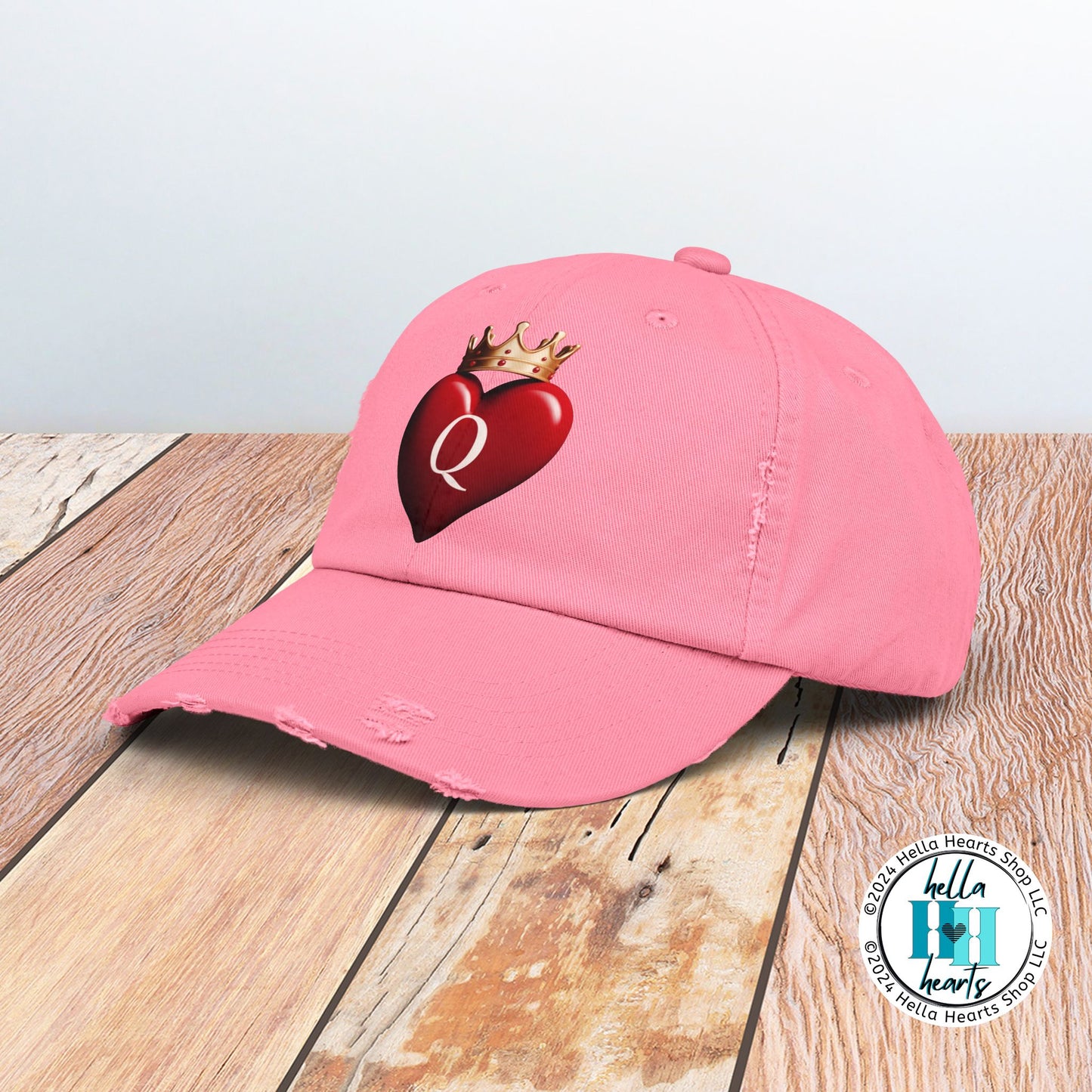 Queen of Hearts with Crown Distressed Cap - Adjustable