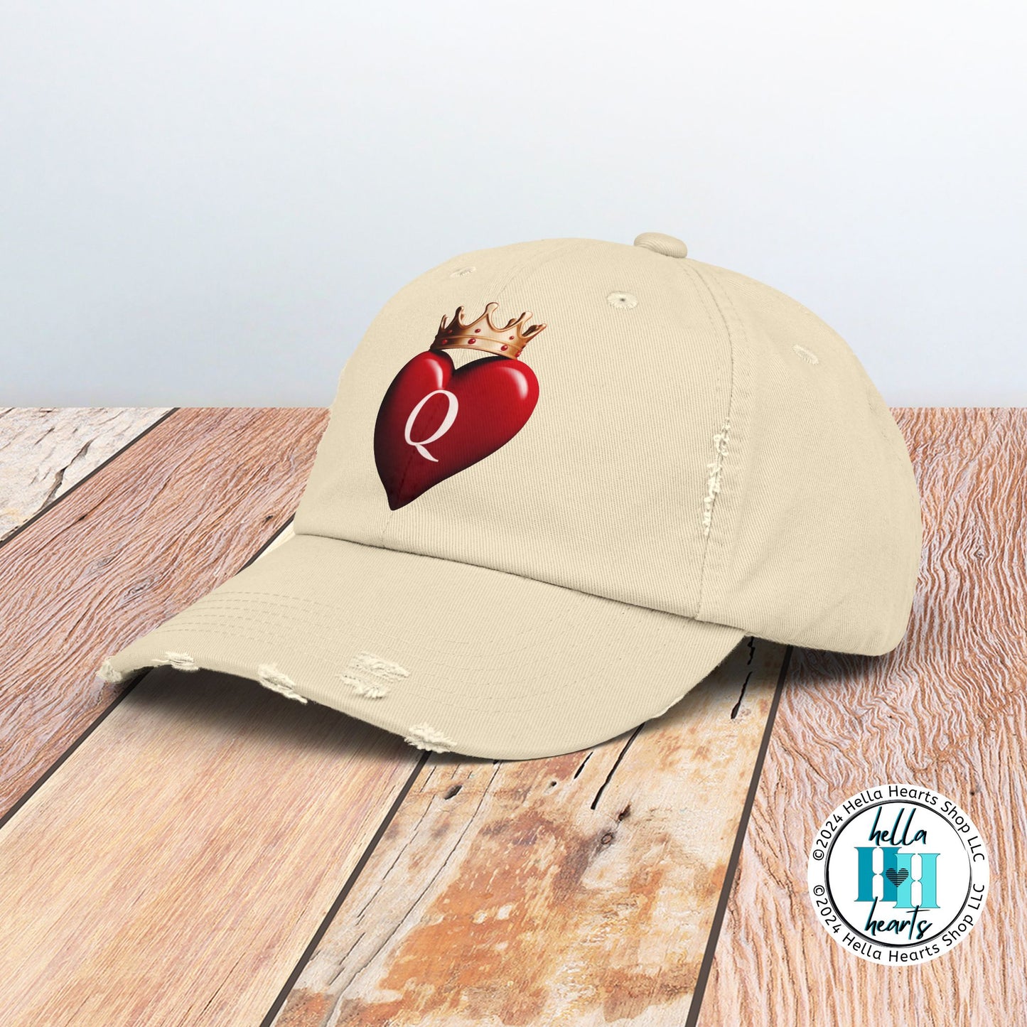 Queen of Hearts with Crown Distressed Cap - Adjustable
