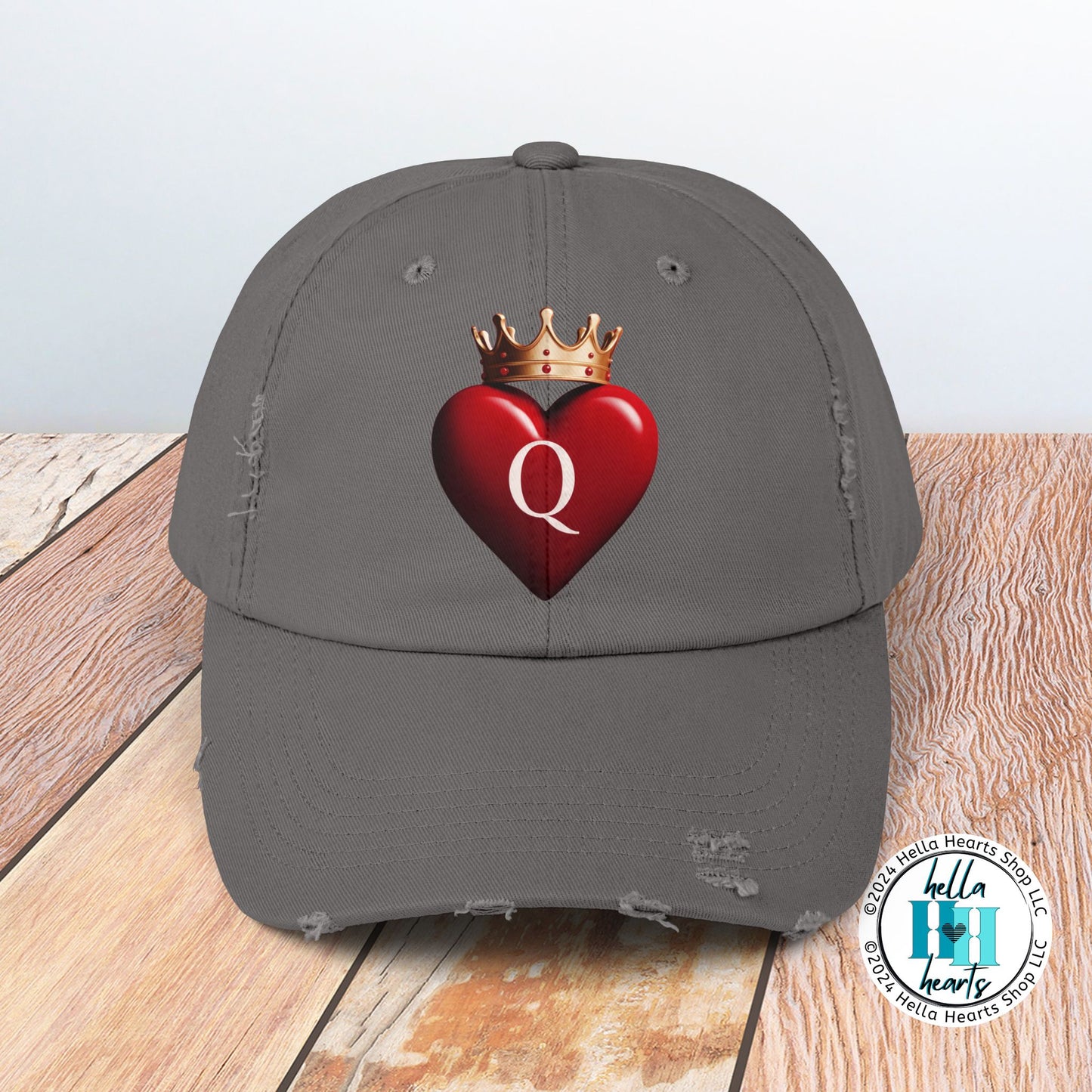 Queen of Hearts with Crown Distressed Cap - Adjustable