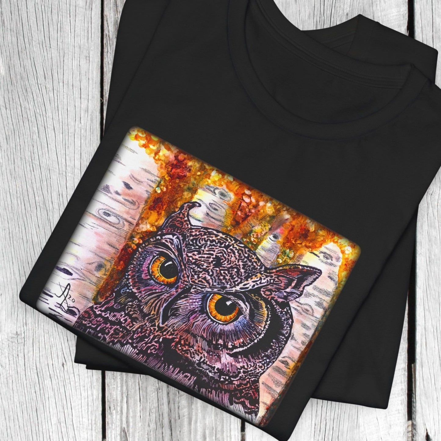 Horned Owl TShirt - Portrait of an Owl from Mama Mosaic Artworks - Unisex Crew