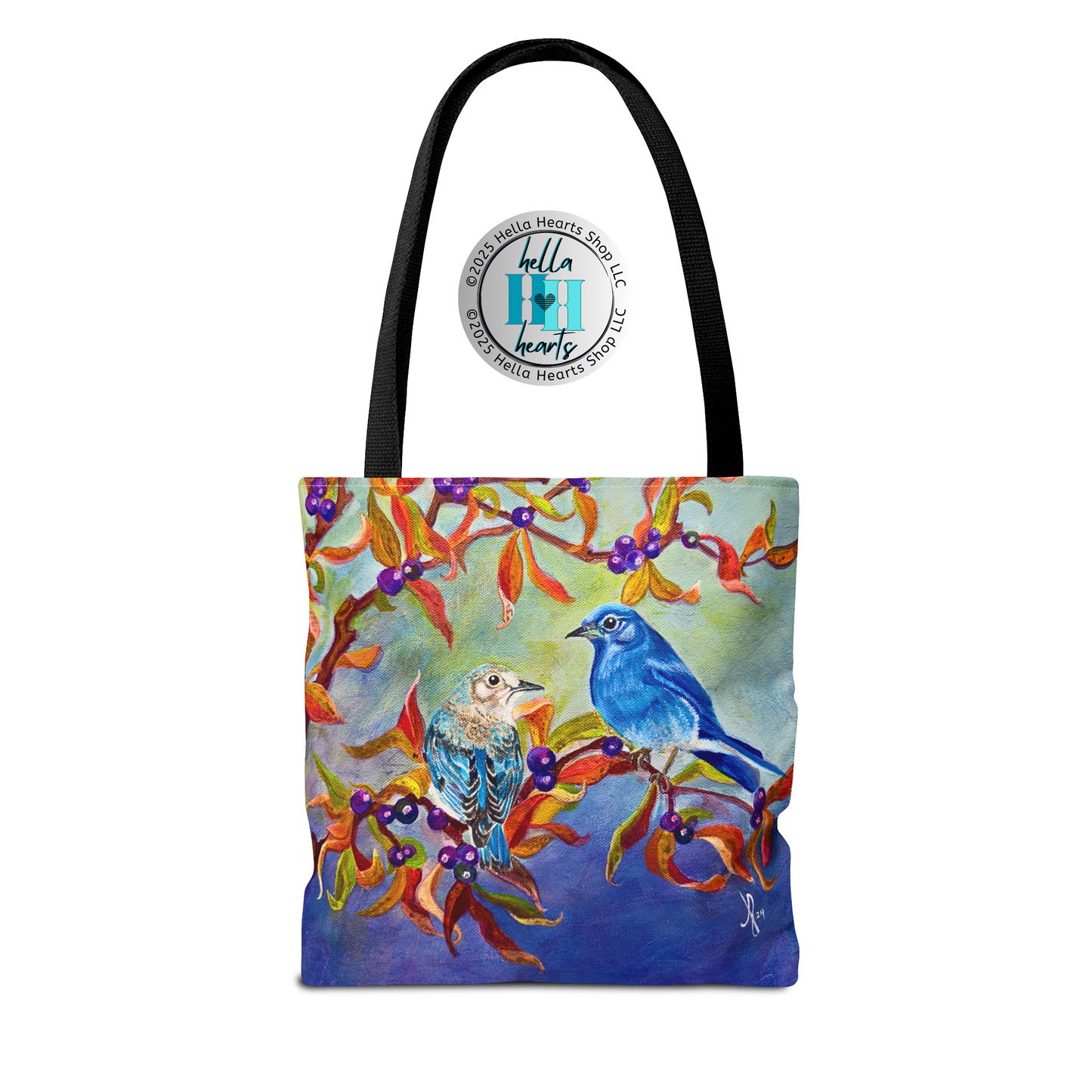 Bluebirds Tote Bag - Original Art, Bluebirds and Huckleberries from Mama Mosaic Artworks