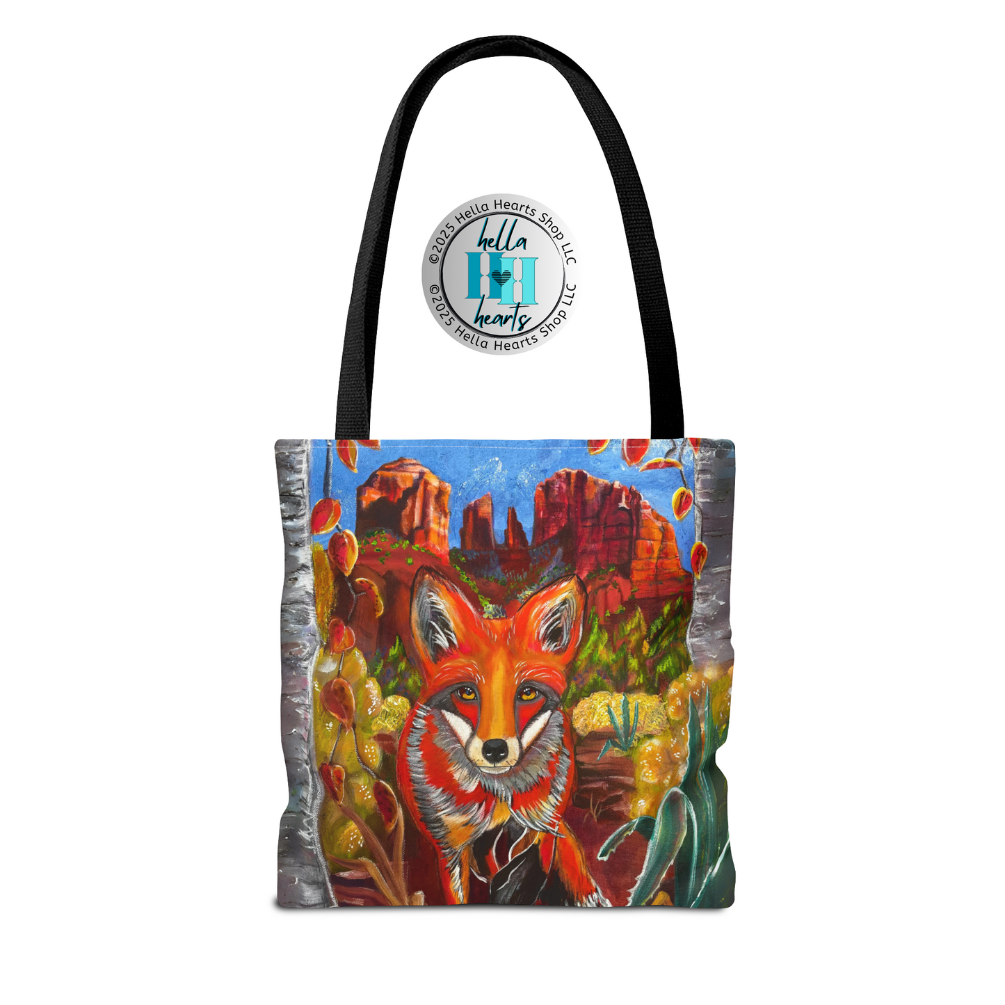 Sedona Fox Tote Bag - Original Art, Fox at Cathedral Rock from Mama Mosaic Artworks - 3 Sizes