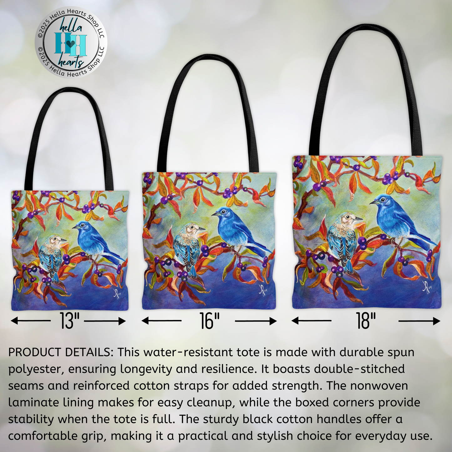 Bluebirds Tote Bag - Original Art, Bluebirds and Huckleberries from Mama Mosaic Artworks