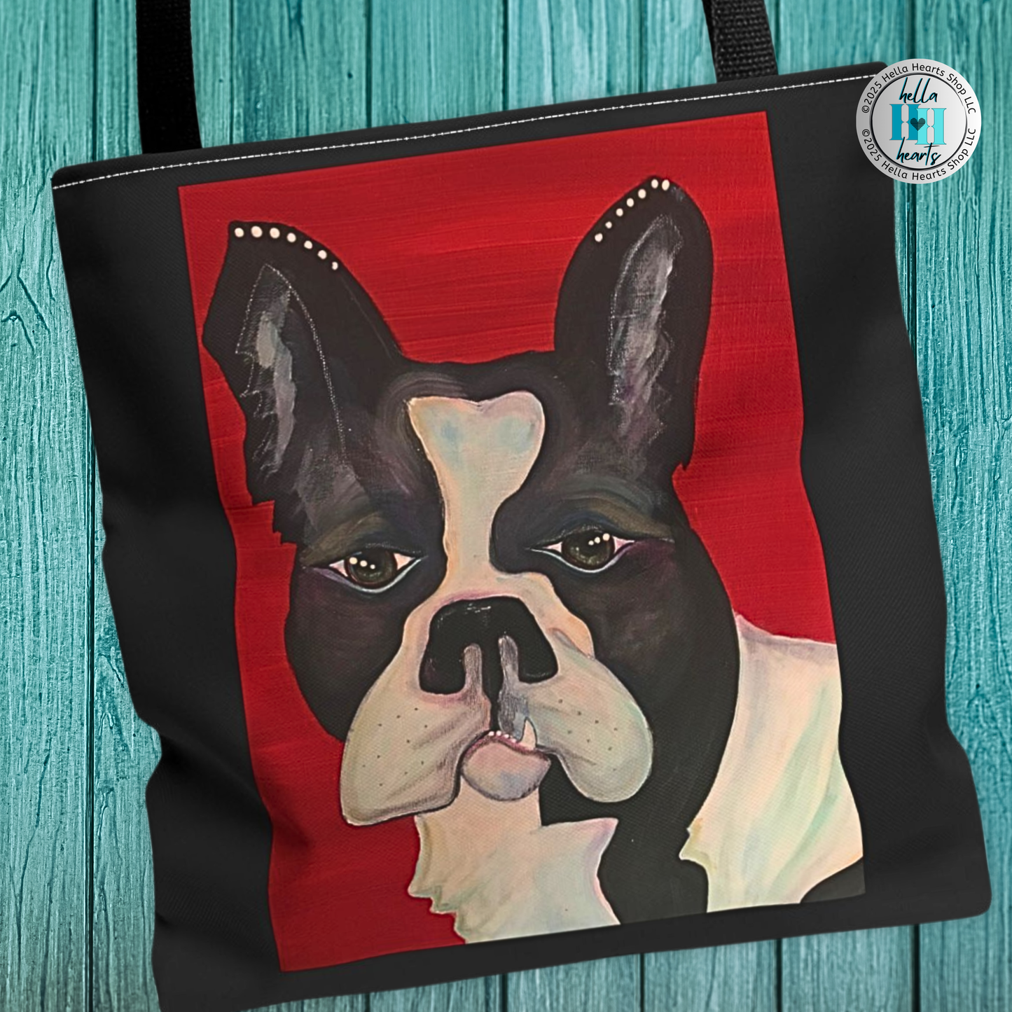 Bull Dog Tote Bag - Original Art, Bulldog on Red from Mama Mosaic Artworks - 3 Sizes