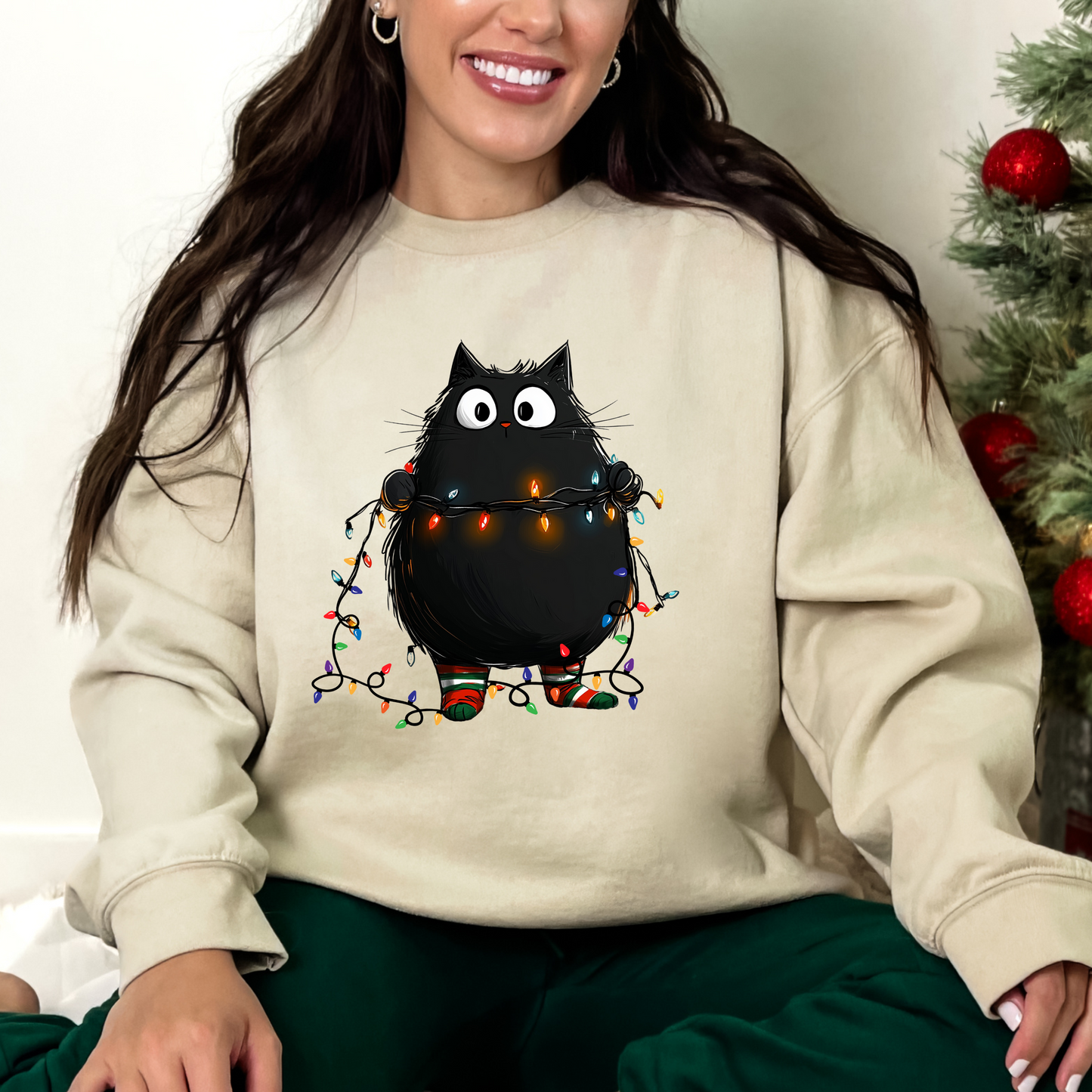 Christmas Cat Sweatshirt Unisex Crew