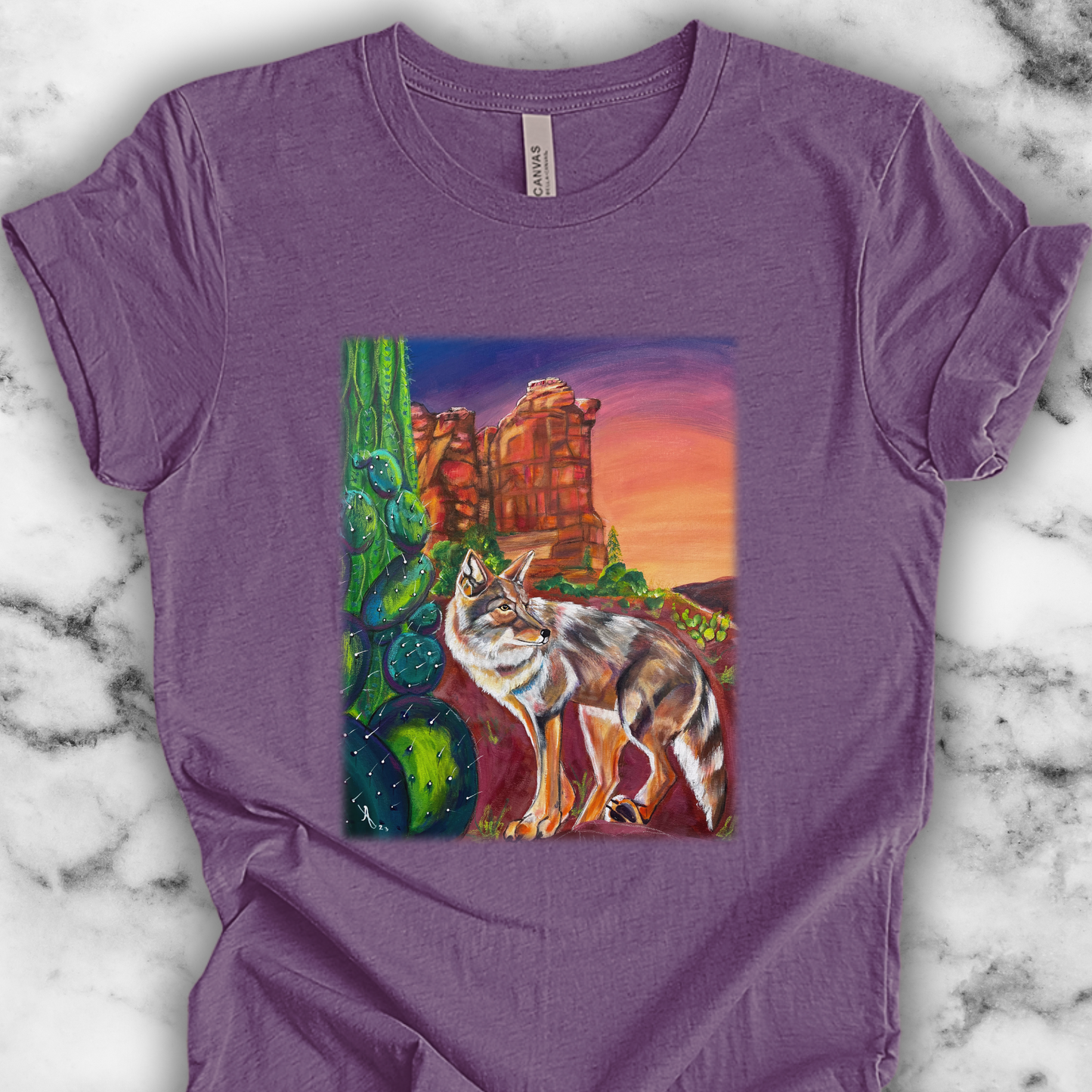 Sedona Coyote Unisex TShirt - Coyote at Coffee Pot Rock from Mama Mosaic Artworks