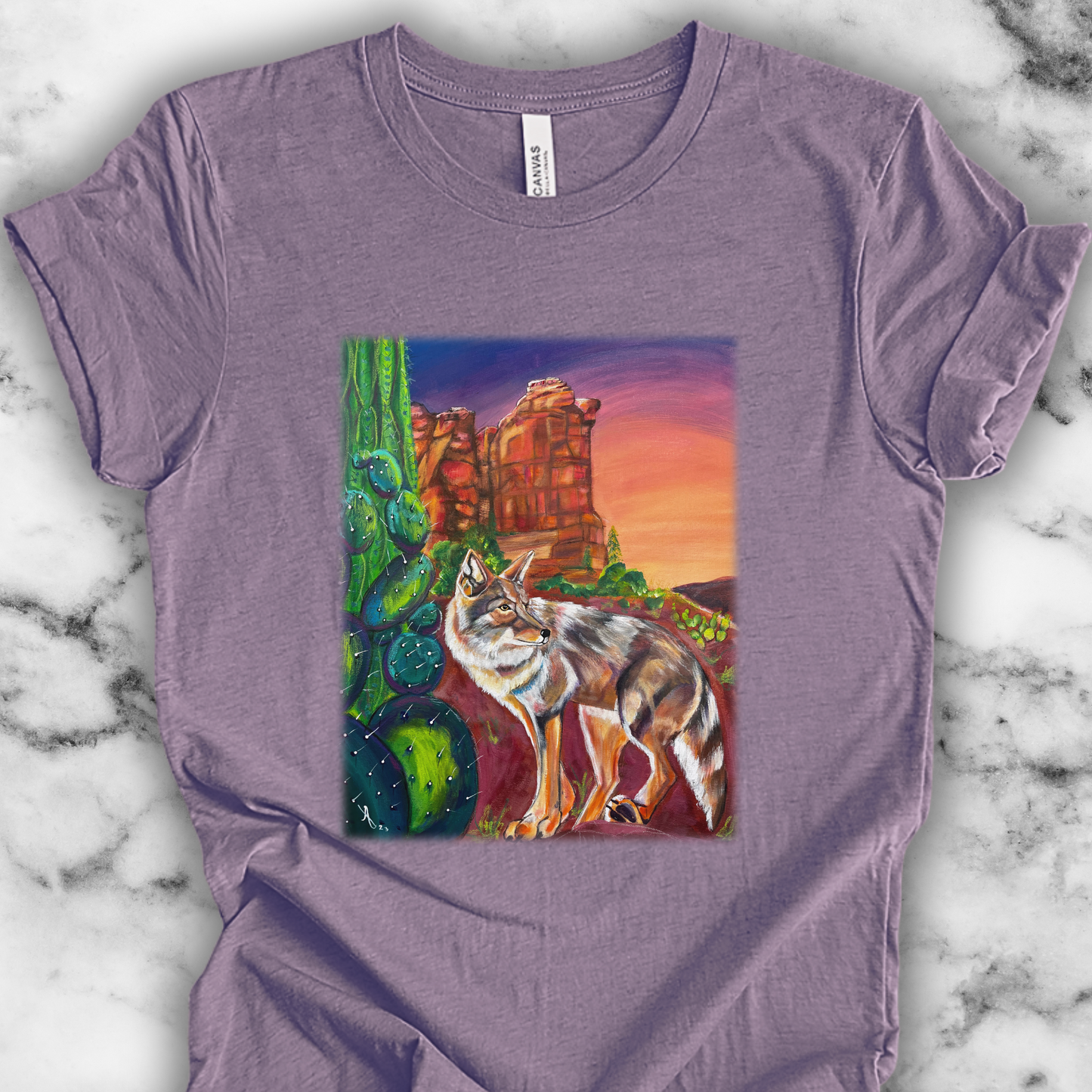 Sedona Coyote Unisex TShirt - Coyote at Coffee Pot Rock from Mama Mosaic Artworks