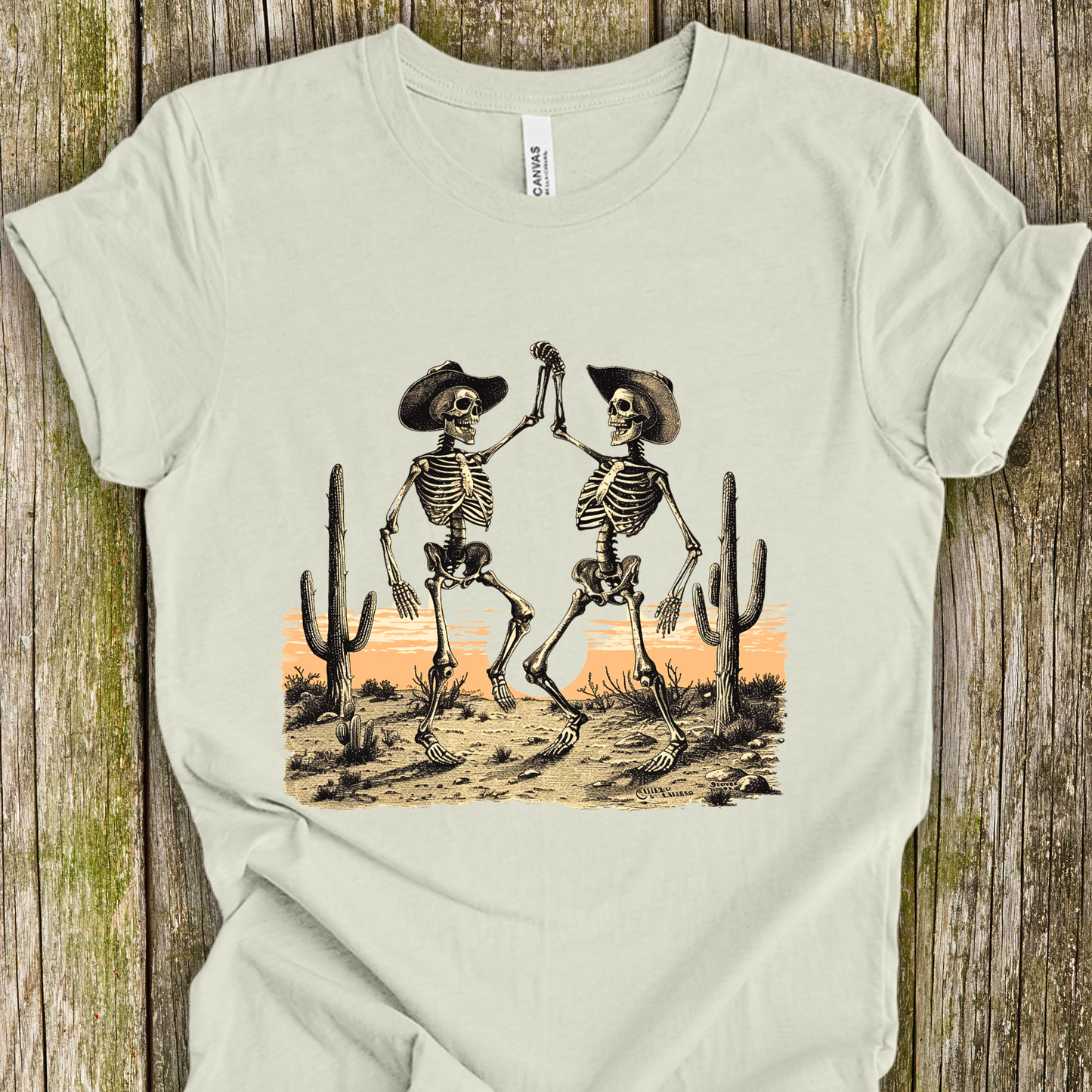 Skeleton TShirt - Dancing Cowboy Skeletons Unisex Crew
