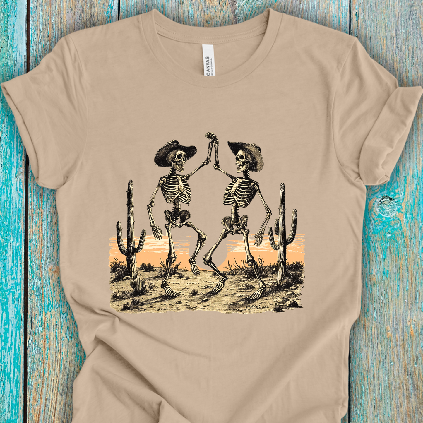 Skeleton TShirt - Dancing Cowboy Skeletons Unisex Crew