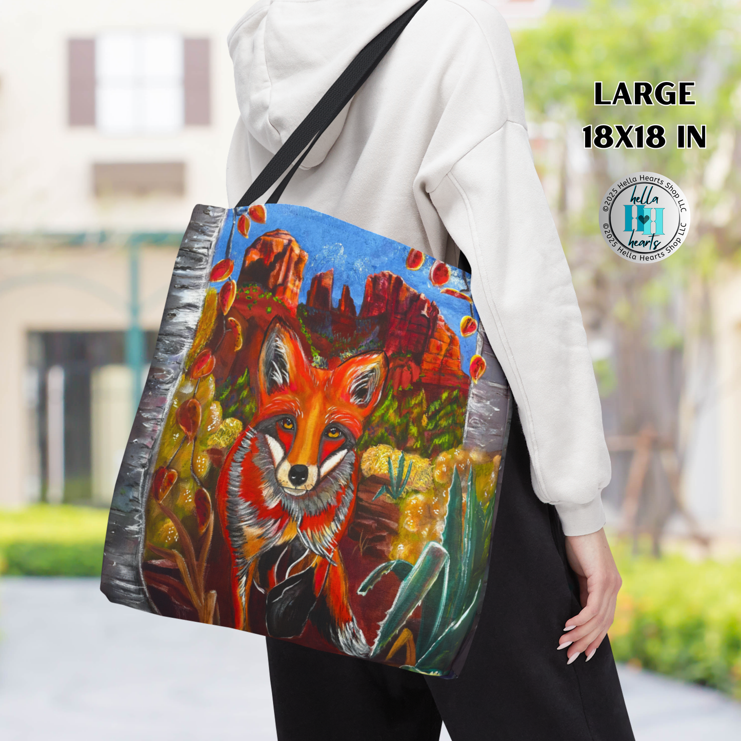 Sedona Fox Tote Bag - Original Art, Fox at Cathedral Rock from Mama Mosaic Artworks - 3 Sizes
