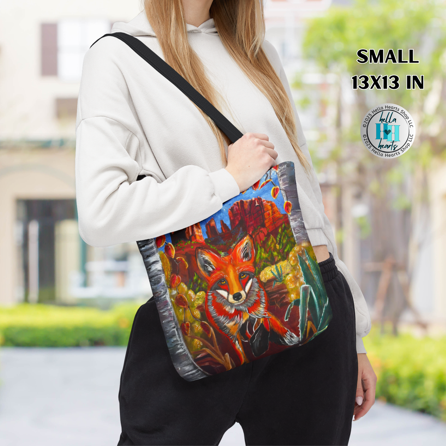 Sedona Fox Tote Bag - Original Art, Fox at Cathedral Rock from Mama Mosaic Artworks - 3 Sizes