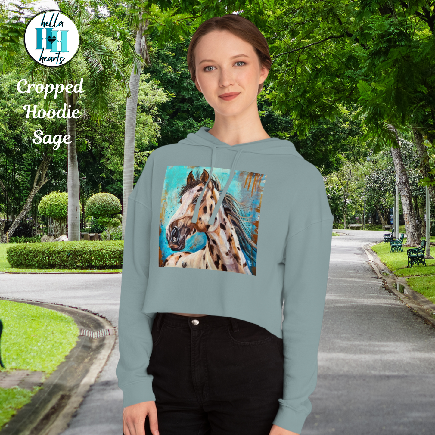 Appaloosa Cropped Hooded Sweatshirt - Gypsy From Mama Mosaic Artworks