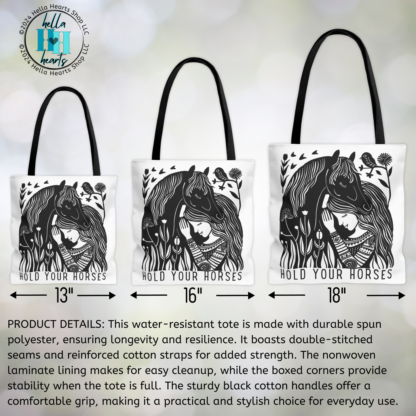 Horses Tote Bag - Hold Your Horses Book Bag - Water Resistant Tote - 3 Sizes