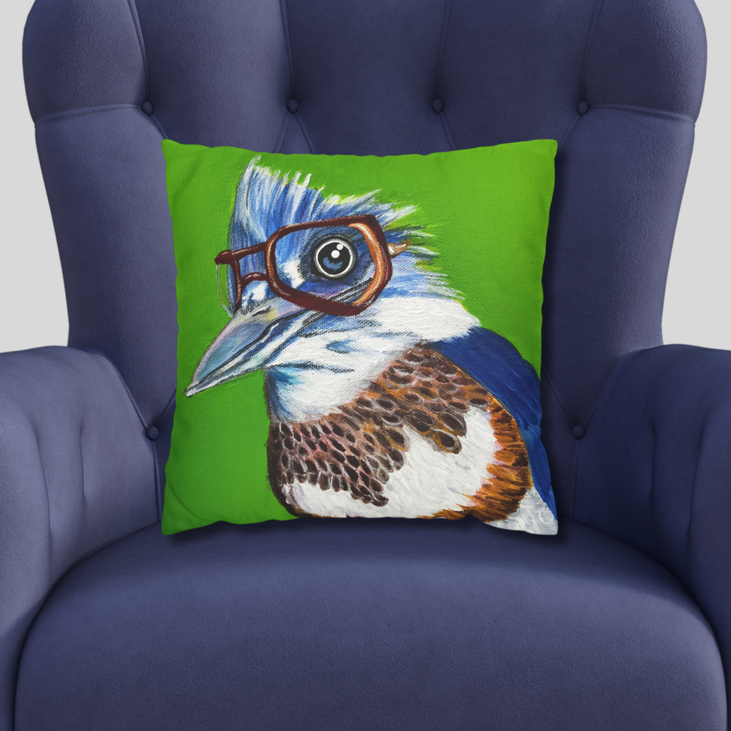 Kingfisher Throw Pillow Cover - Faux Suede - 3 Sizes - Read More Optical Kingfisher from Mama Mosaic Artworks