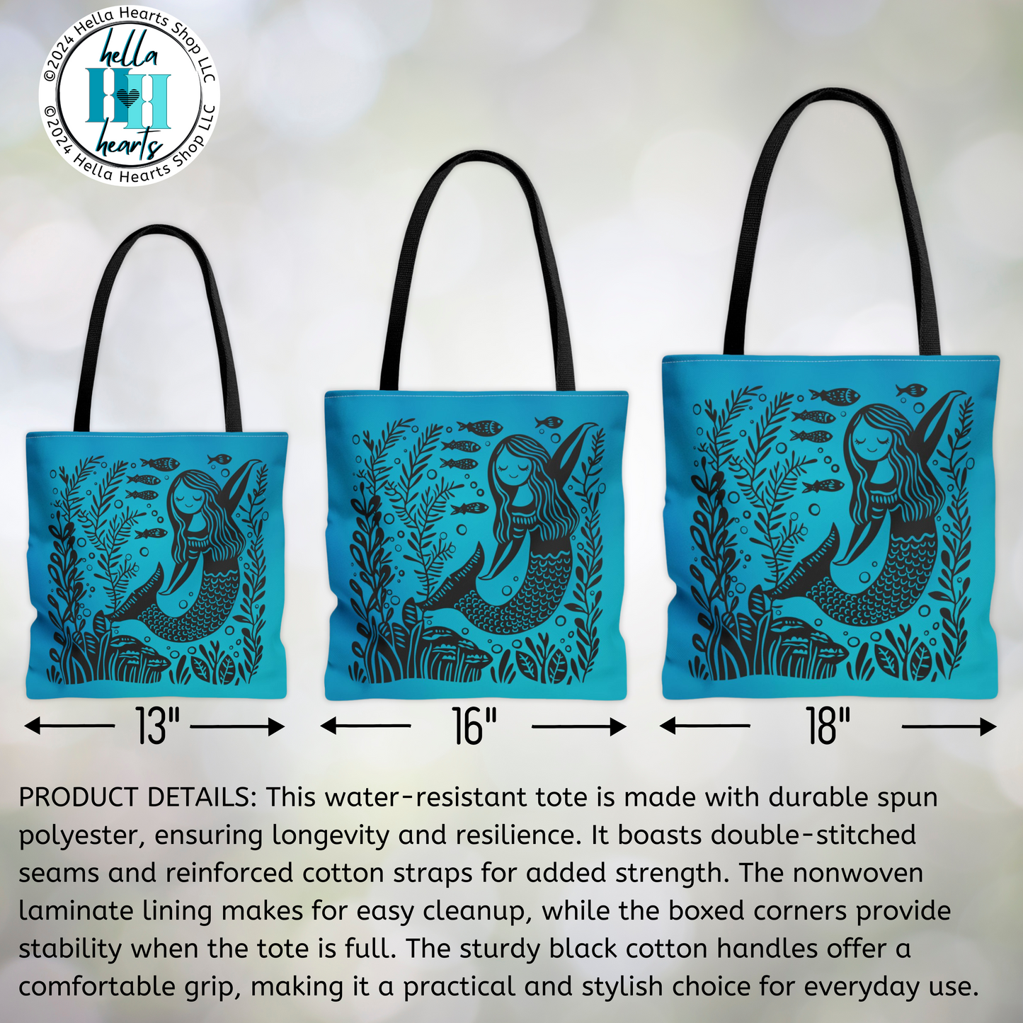 Mermaid Tote Bag - Water Resistant Tote - 3 Sizes