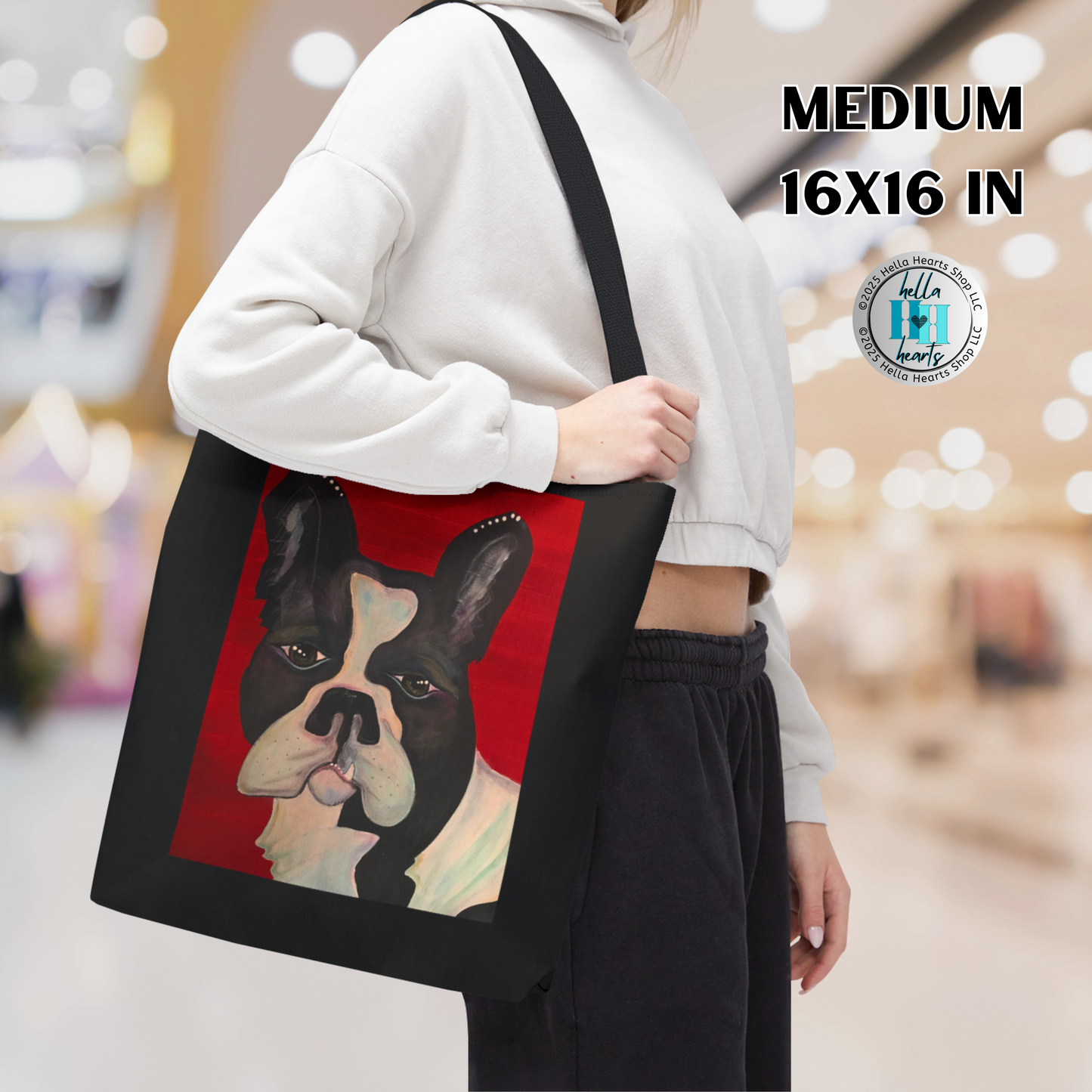 Bull Dog Tote Bag - Original Art, Bulldog on Red from Mama Mosaic Artworks - 3 Sizes
