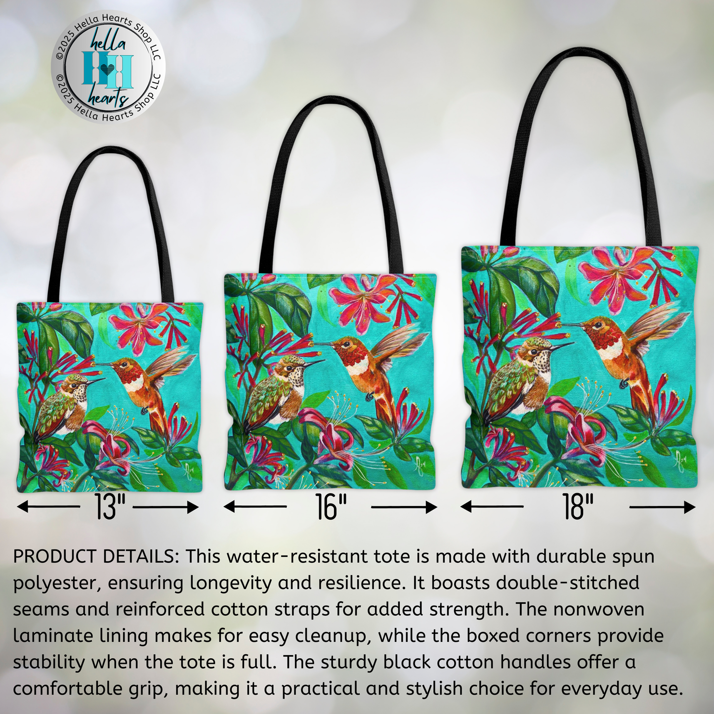 Hummingbird Tote Bag - Original Art, Rufous Hummingbirds from Mama Mosaic Artworks