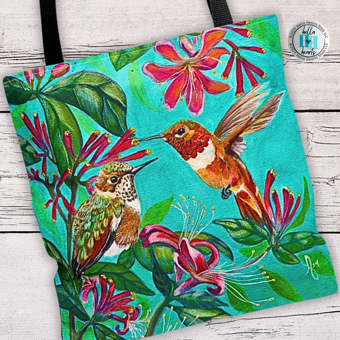 Hummingbird Tote Bag - Original Art, Rufous Hummingbirds from Mama Mosaic Artworks