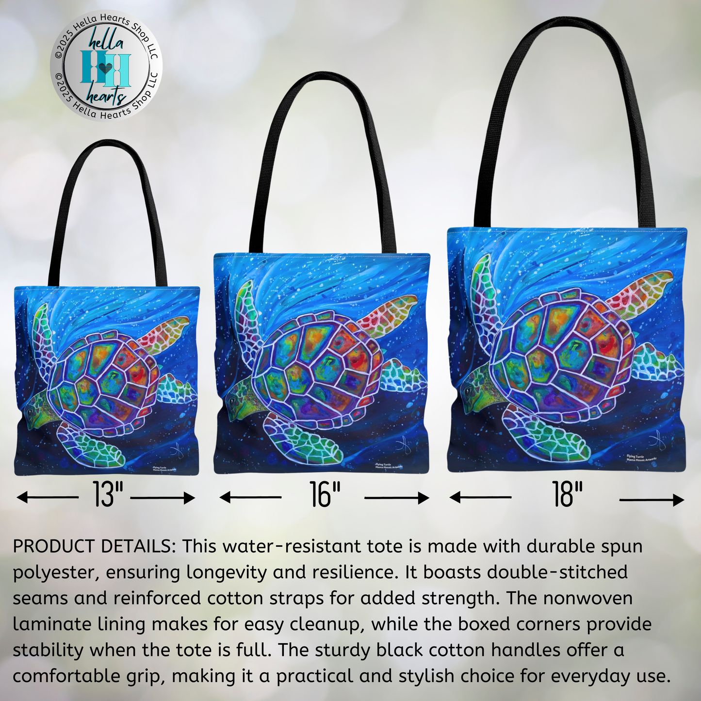 Sea Turtle Tote Bag - Original Art, Flying Turtle from Mama Mosaic Artworks - Clean Our Seas
