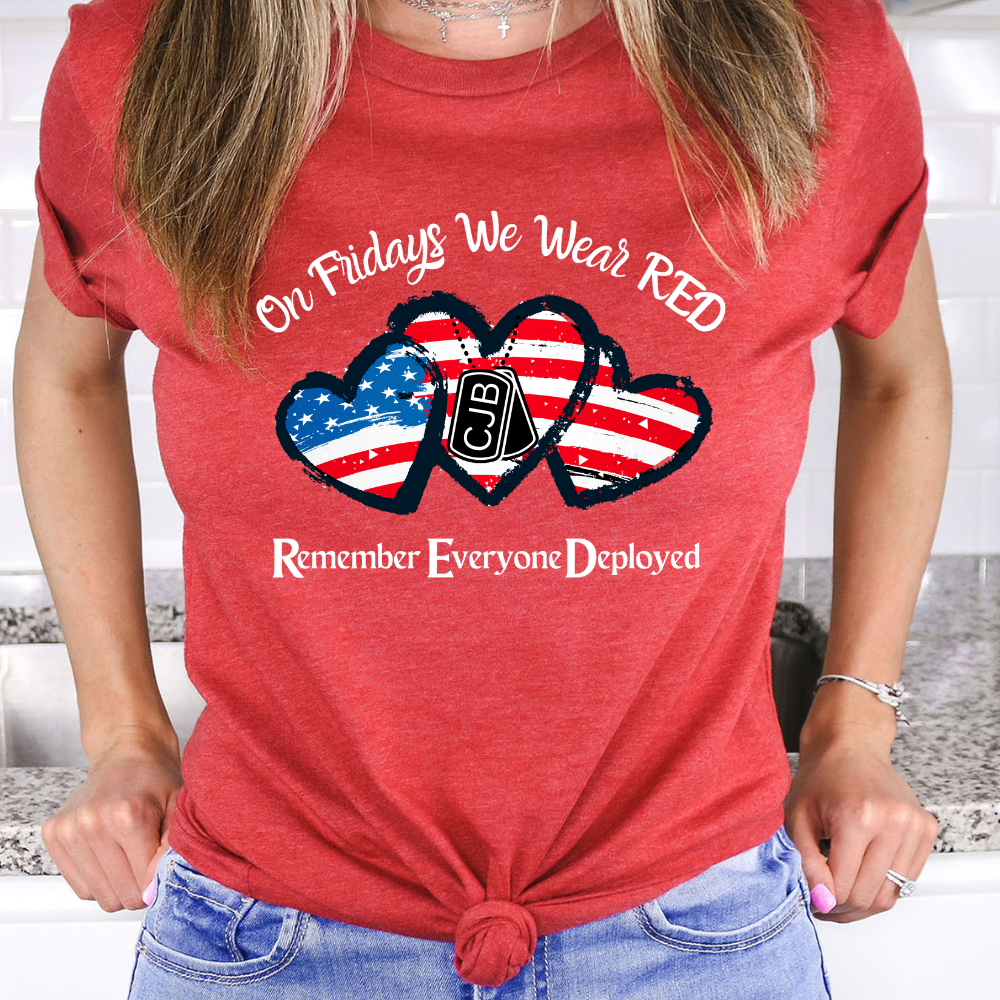 Can Personalize: We Wear RED on Fridays Unisex TShirt - Remember Everyone Deployed Unisex Crew