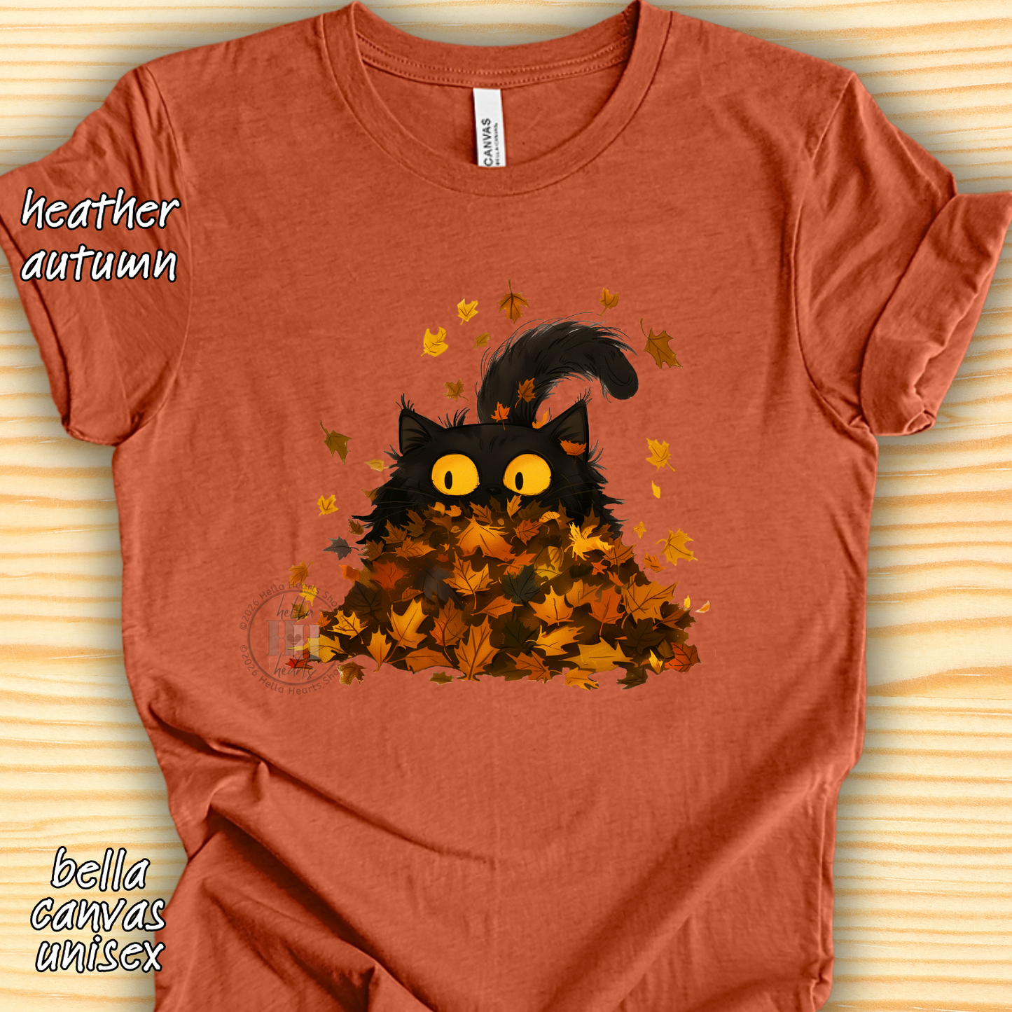 Black Cat Playing in Fall Leaves: Long Sleeve T-Shirt, Unisex
