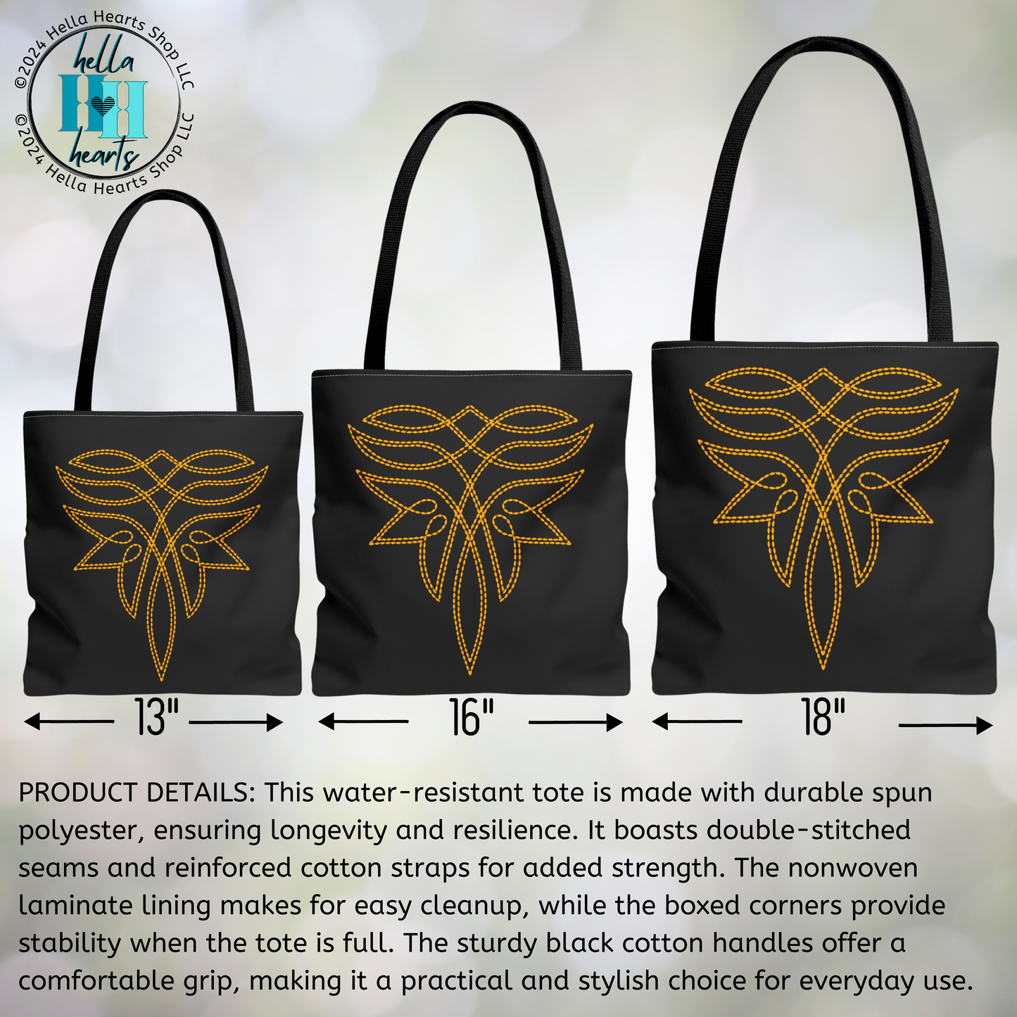 Boot Stitch Tote Bag - Water Resistant Tote - 3 Sizes