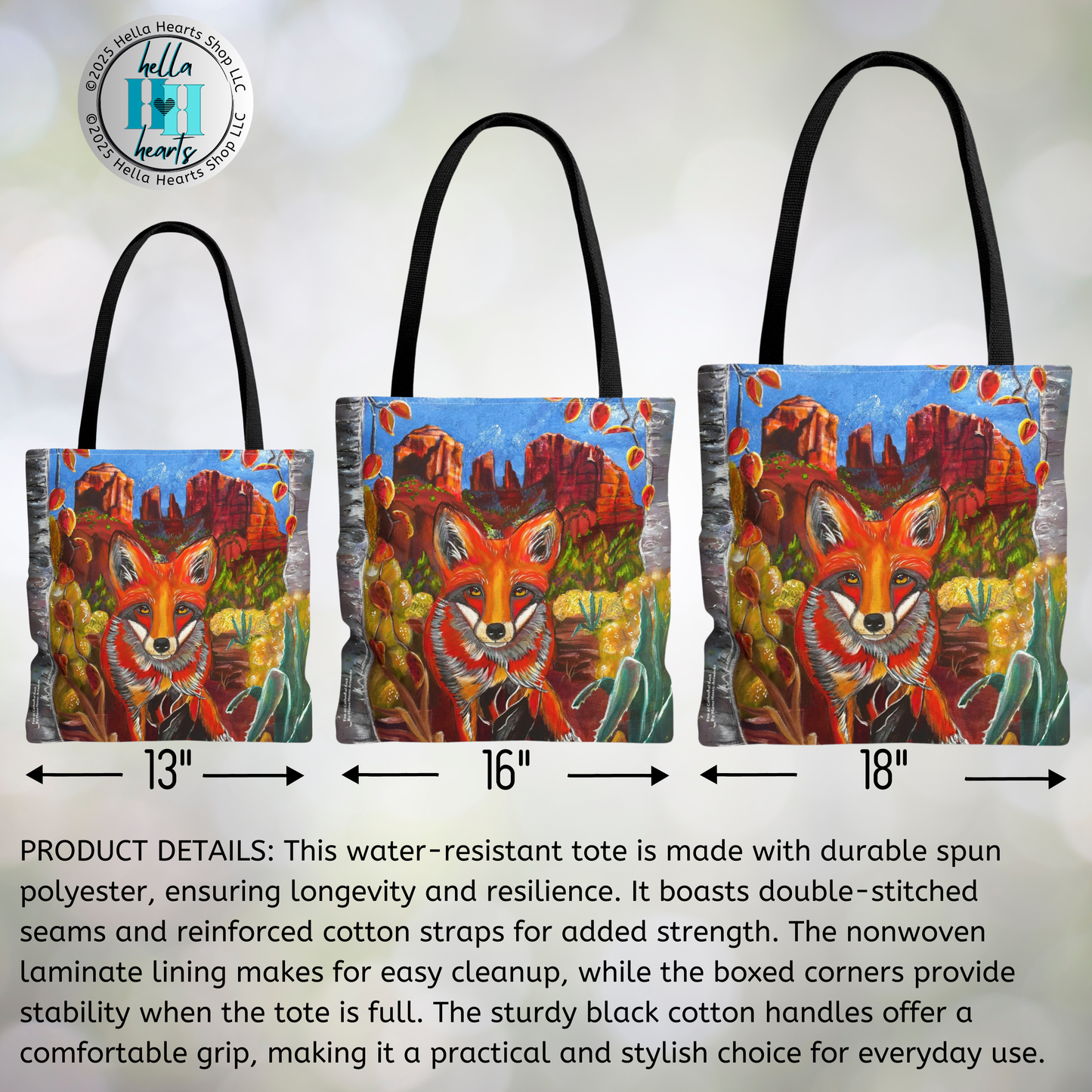 Sedona Fox Tote Bag - Original Art, Fox at Cathedral Rock from Mama Mosaic Artworks - 3 Sizes
